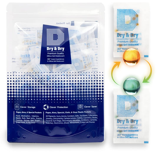 Dry & Dry Premium Orange Indicating Silica Gel Packets Desiccants - Food Safe Silica Gel Packets - Orange - 120 Packets (2 Gram) - Medaid International