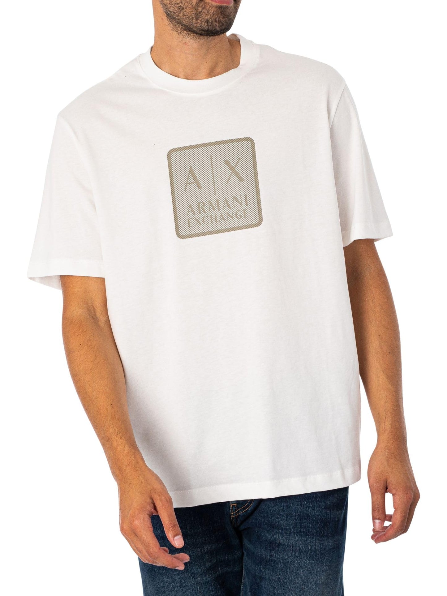 Armani Exchange Men's Square A|X Logo Regular Fit Heavy Jersey Tee Off White, S - Medaid International