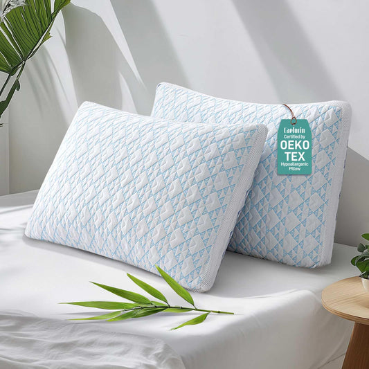 Caelorin Shredded Memory Foam Cooling Soft Bamboo Viscose Pillows Queen Size Set of 2, Adjustable Hypoallergenic Hotel Quality Bed Pillows for Side, Stomach and Back Sleeper, Oeko-TEX Certified - Medaid International