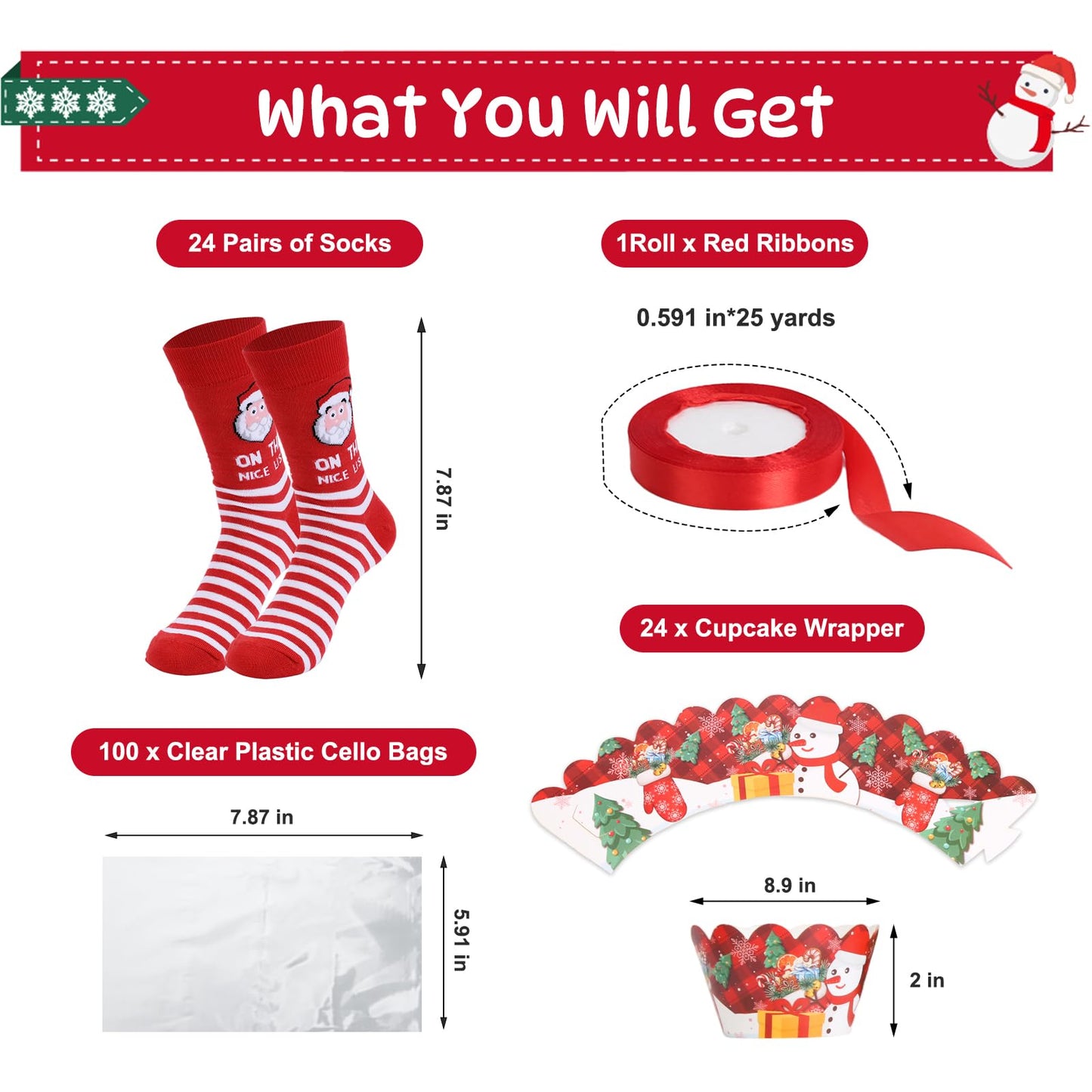EUBUY 24 Pairs Christmas Cupcake Socks DIY Gift, Christmas Socks Warm Soft Xmas Crew Sock for Women Men Girls Gift Packaging - Medaid International