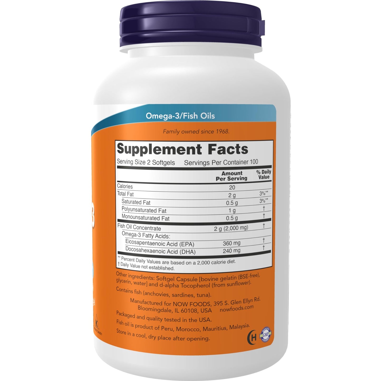 NOW Foods Supplements, Omega-3 180 EPA / 120 DHA, Molecularly Distilled, Cardiovascular Support*, 200 Softgels - Medaid International