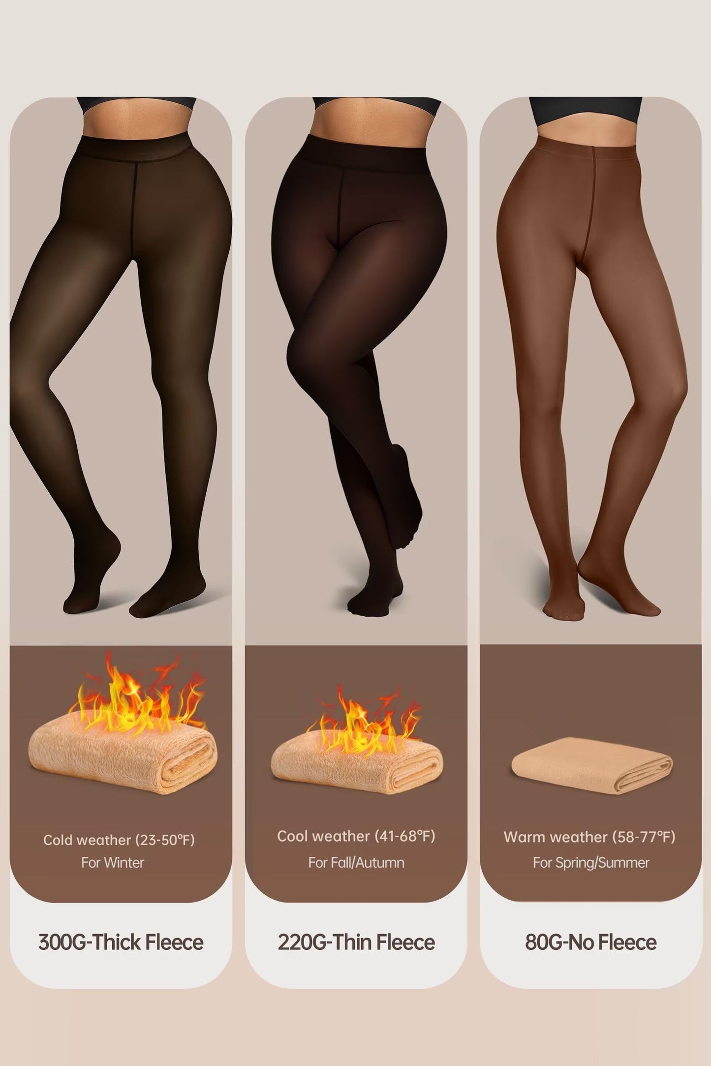 Vertvie 2 Pairs Fleece Lined Tights for Women Thermal Pantyhose Fake Translucent Winter Warm Tights Thick Leggings (220g-Thin Fleece,Coffee Sheer/Black Sheer,Small-Medium) - Medaid International
