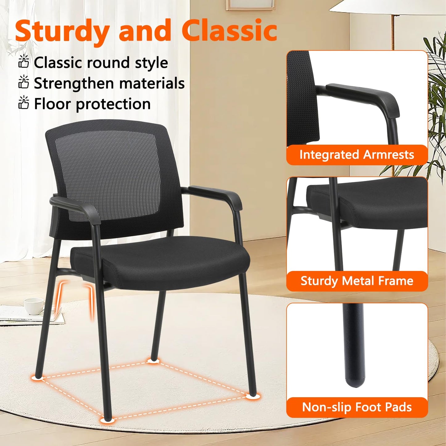 CLATINA Office Reception Guest Chair Mesh Back Stacking with Ergonomic Lumbar Support and Thickened Seat Cushion for Waiting Conference Room Black - Medaid International