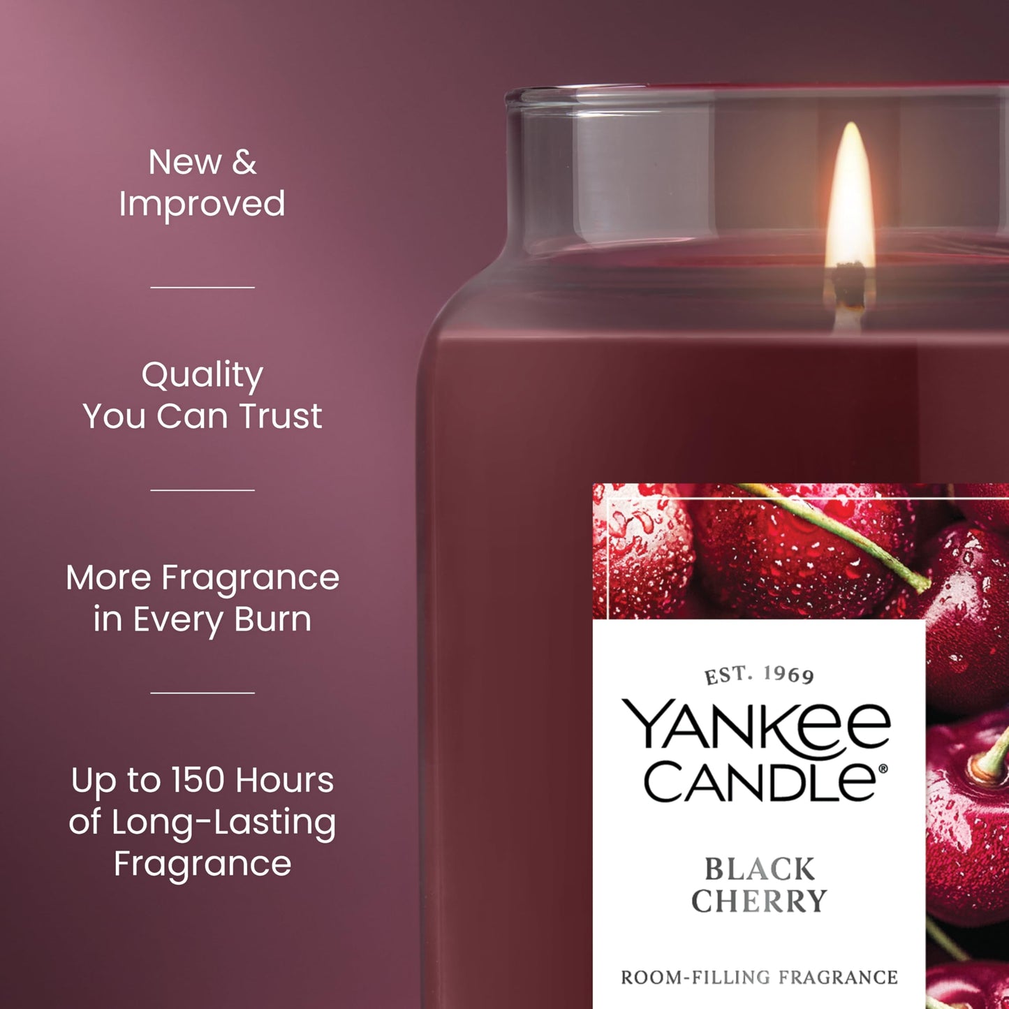 Yankee Candle Black Cherry Scented Candle, 22oz Large Jar with up to 150 Hour Burn Time, Giftable - Medaid International