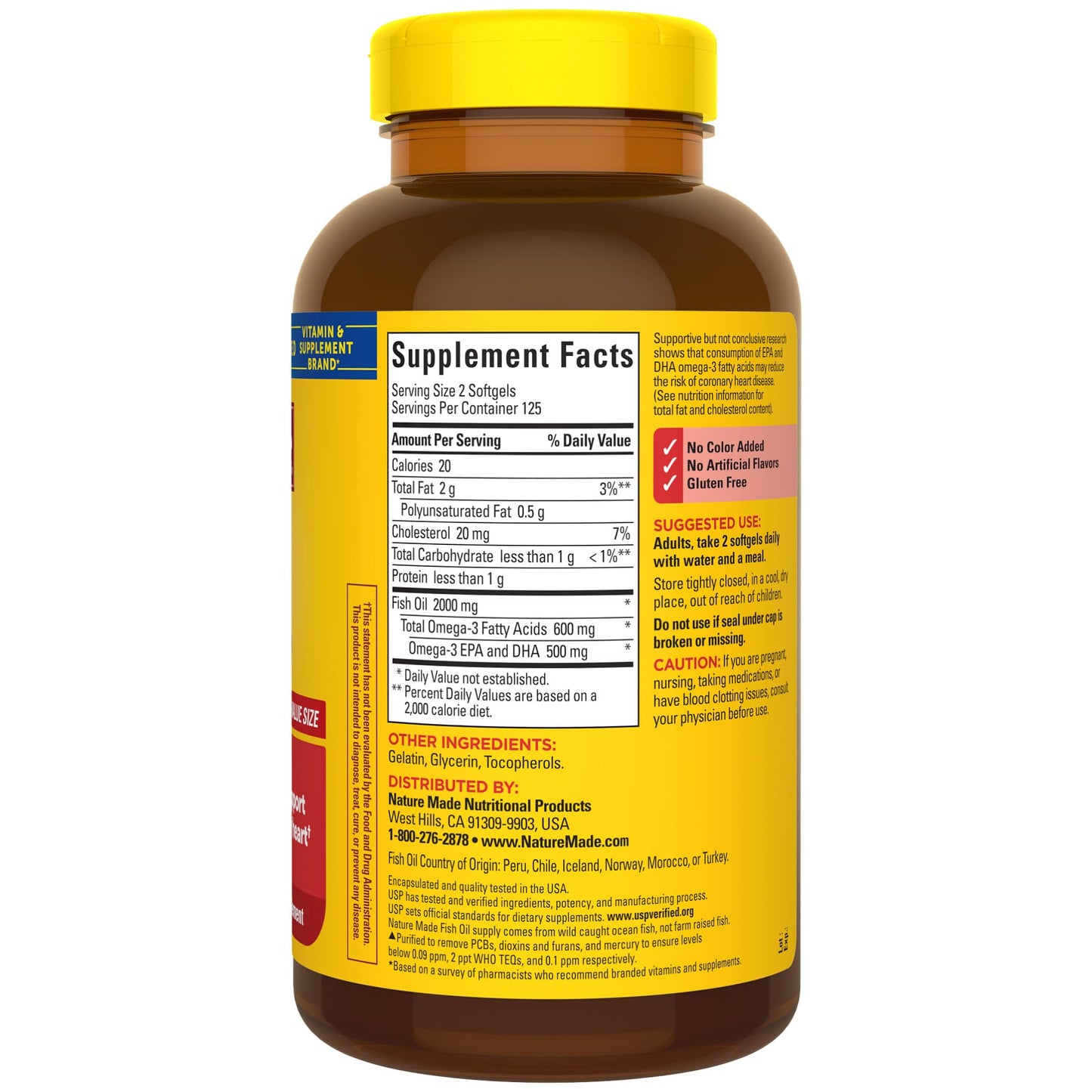 Nature Made Fish Oil Omega 3 Supplements, 1000mg Softgels, Omega 3 Fish Oil for Healthy Heart Support, 250 Softgels, 125 Day Supply - Medaid International