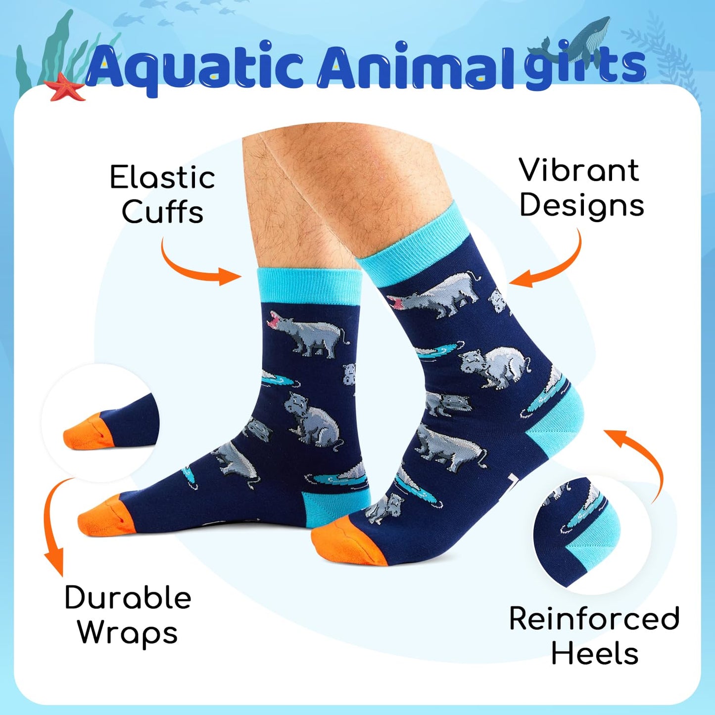 HAPPYPOP Hippo Gifts for Women Men - Hippo Socks Animal Gifts for Teens - Medaid International