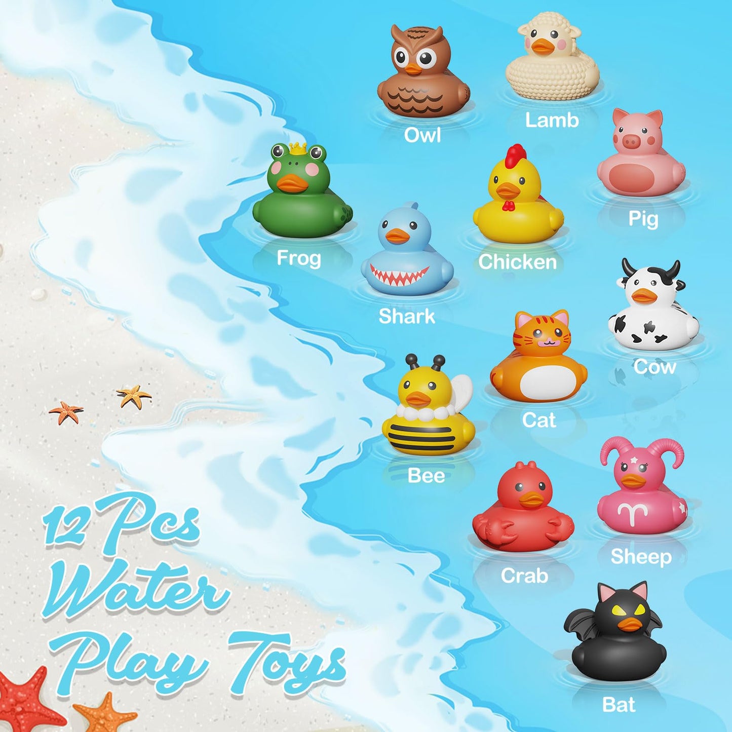 12PCS Rubber Ducks,Toddler Bath Toys,No Hole Bathtub Toys,Baby Pool Toys for 18 Months and Older - Medaid International