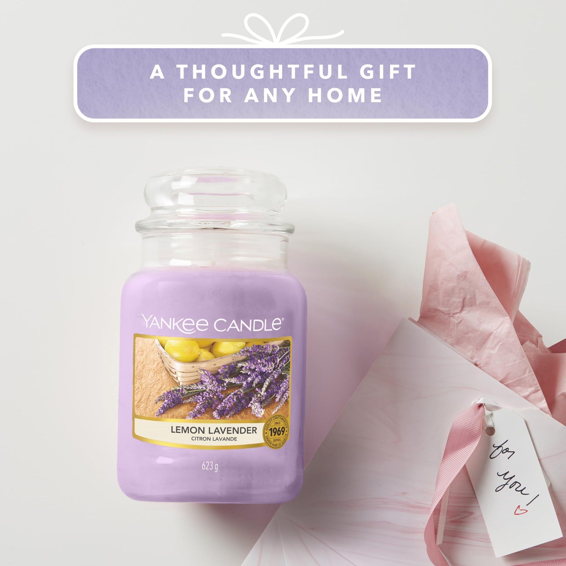 Yankee Candle Lemon Lavender Scented Classic 22oz Large Jar Single Wick Candle Over 110 Hours of Burn Time Ideal for Gifting Events and Home Fragrance - Medaid International