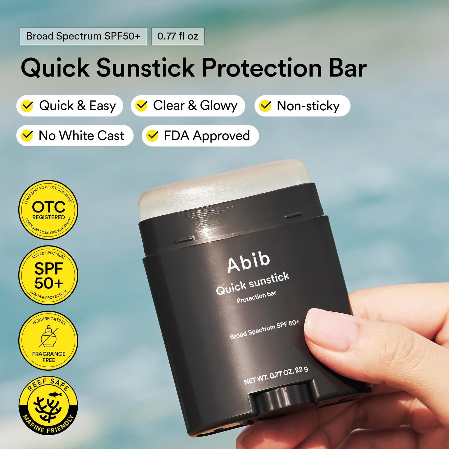 Abib Quick Sunstick Protection Bar SPF50+ 0.77 oz / 22 g (Glowing) | Korean Suncreen Stick Suncare Sunblock, No Whitecast, Protector Solar Barra, Centella Asiatica Extract, Aloe Extract - Medaid International