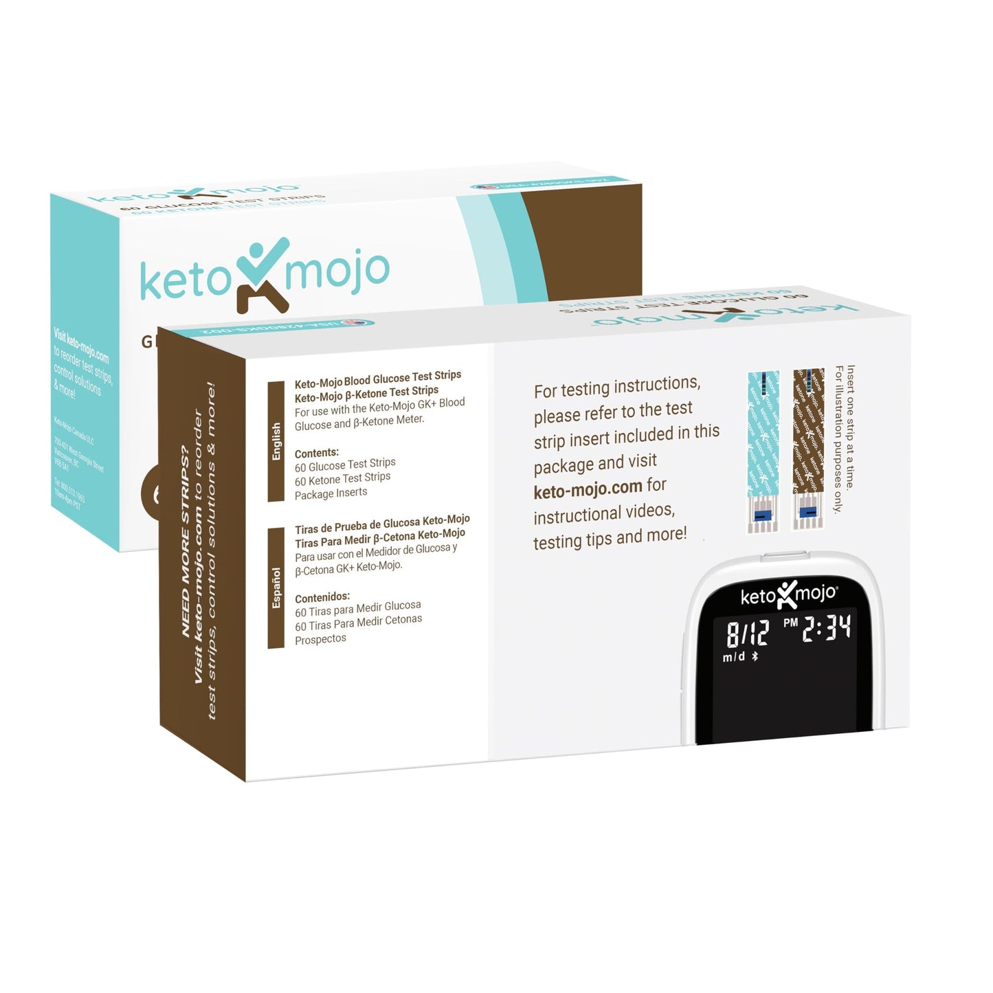 KETO-MOJO Blood Glucose and Ketone Test Strips Combo Pack | 60 Glucose + 60 Ketone Strips (120 Count) | for Use Only with GK+ Meter - Medaid International