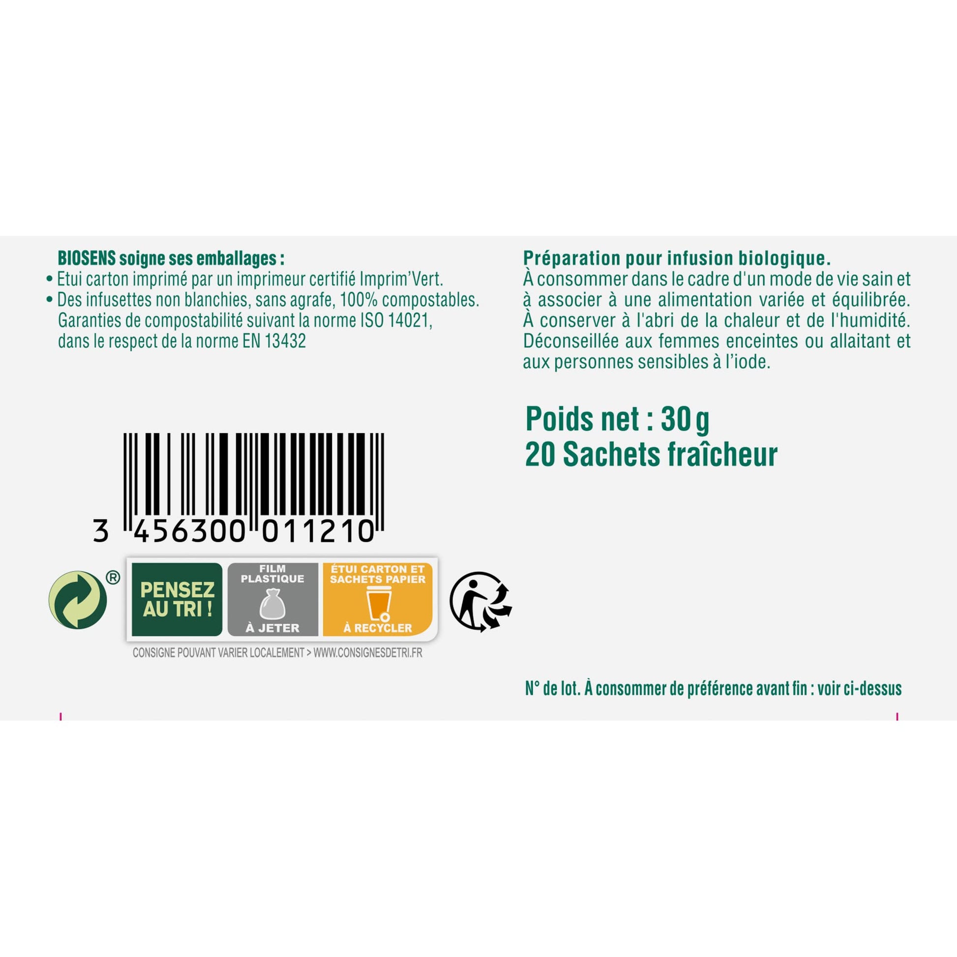 Biosens - Infusion Elimination Ventre plat - Menthe, Fucus et Réglisse - Certifié Bio AB - Fabriqué en France - 20 sachets - Medaid International