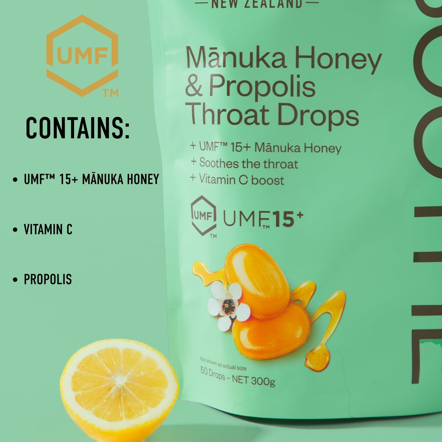 Egmont Honey Manuka Honey & Propolis Throat Drops 15 Count | UMF 15+ New Zealand Honey with Vitamin C | Natural Soothing Relief On-the-Go - Medaid International