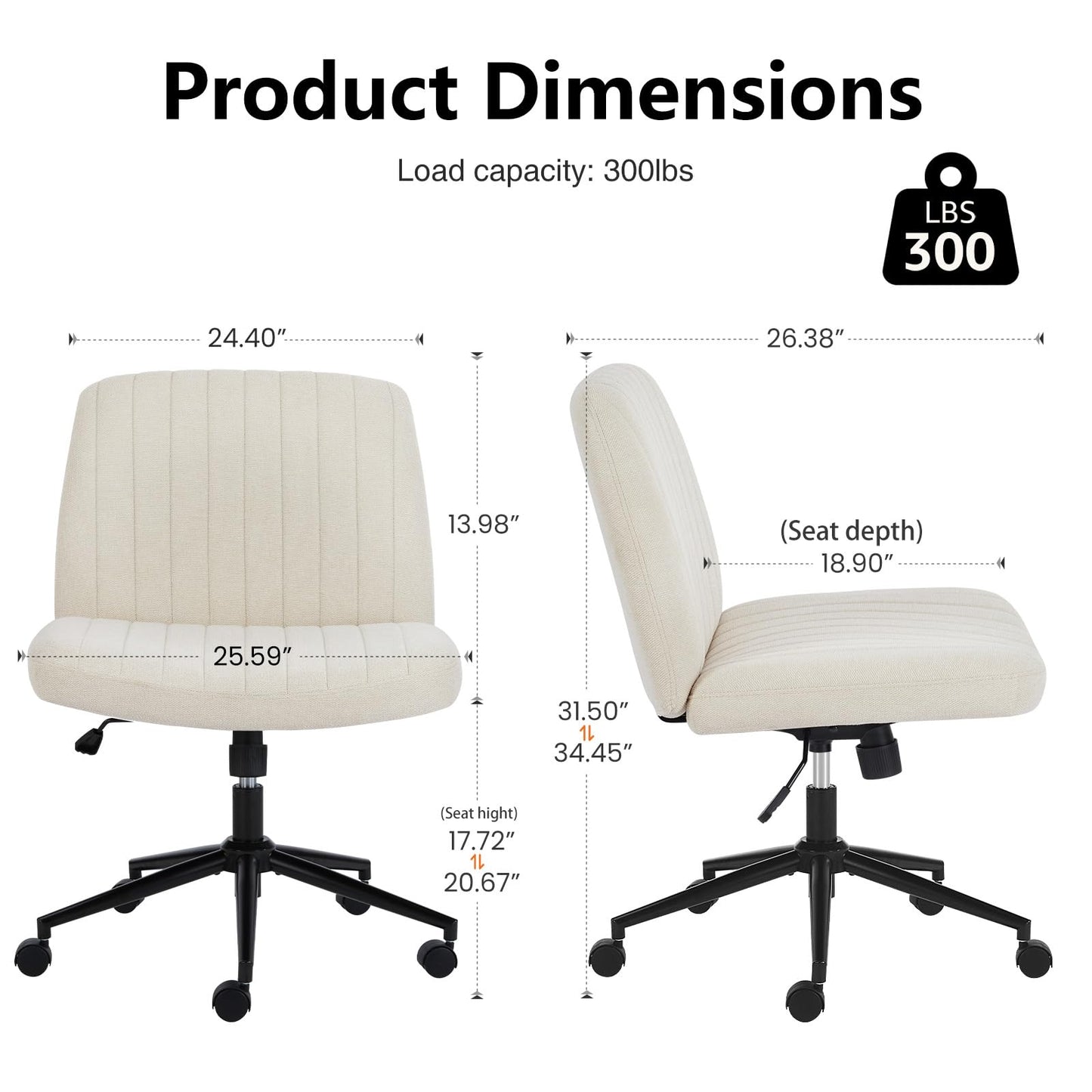 OLIXIS Criss Cross Chair with Wheels Wide Cross Legged Office Desk Vanity Chair Comfy Fabric Armless Adjustable Swivel for Home Computer Task Fabric Beige - Medaid International
