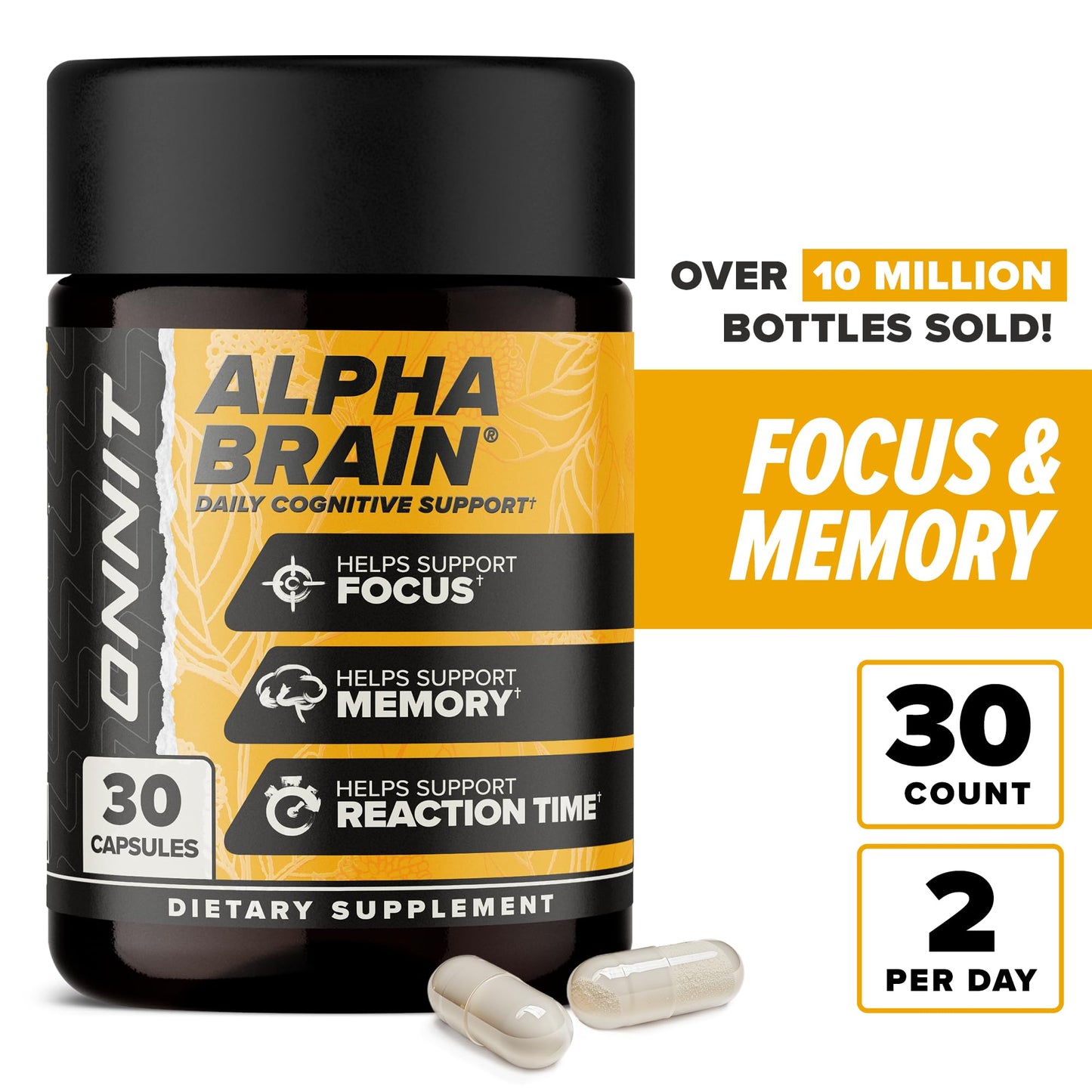 ONNIT Alpha Brain Nootropic Brain Supplement for Men & Women | Memory, Mental Clarity & Cognitive Improvement | Focus Capsules with L-Theanine, Vitamin B6 & Phosphatidylserine (30 Count) - Medaid International