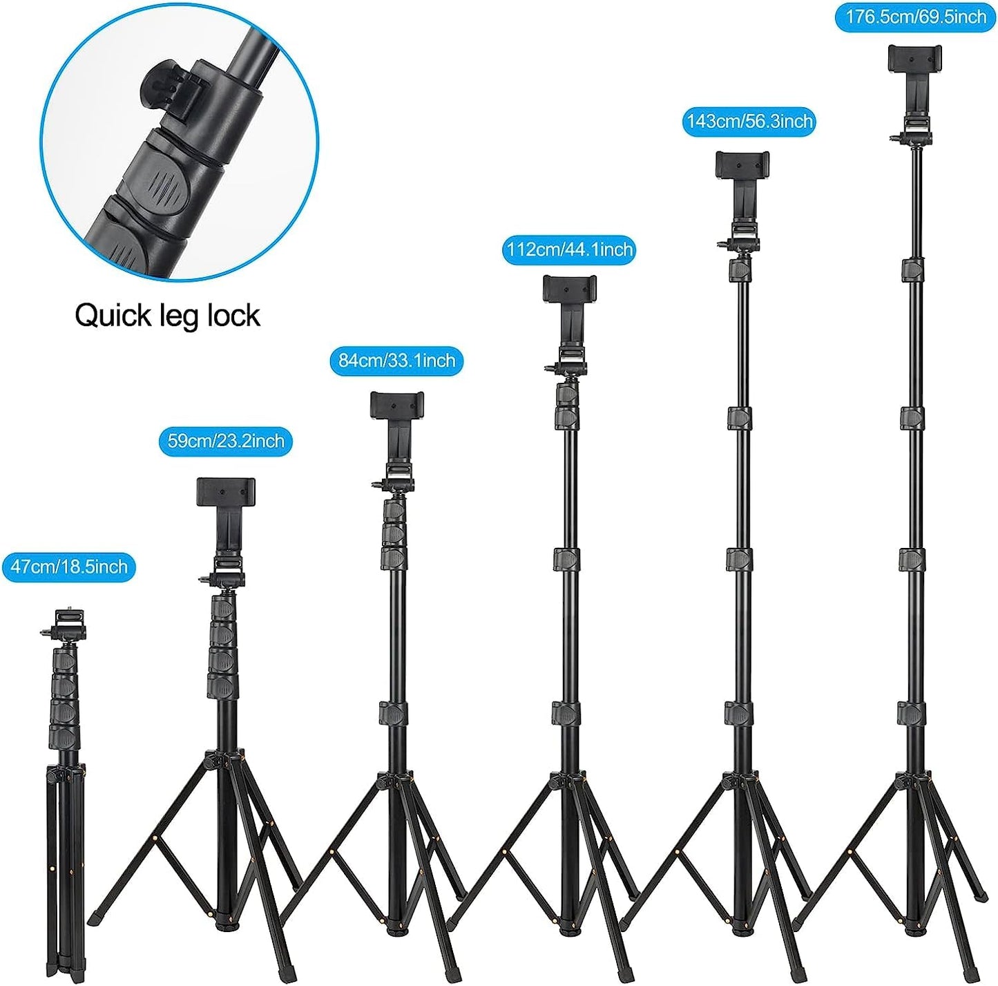 70 inch Phone Tripod, Extendable Selfie Stick Tripod, Portable Cell Phone Tripod Stand, Lightweight Travel Tripod - Medaid International