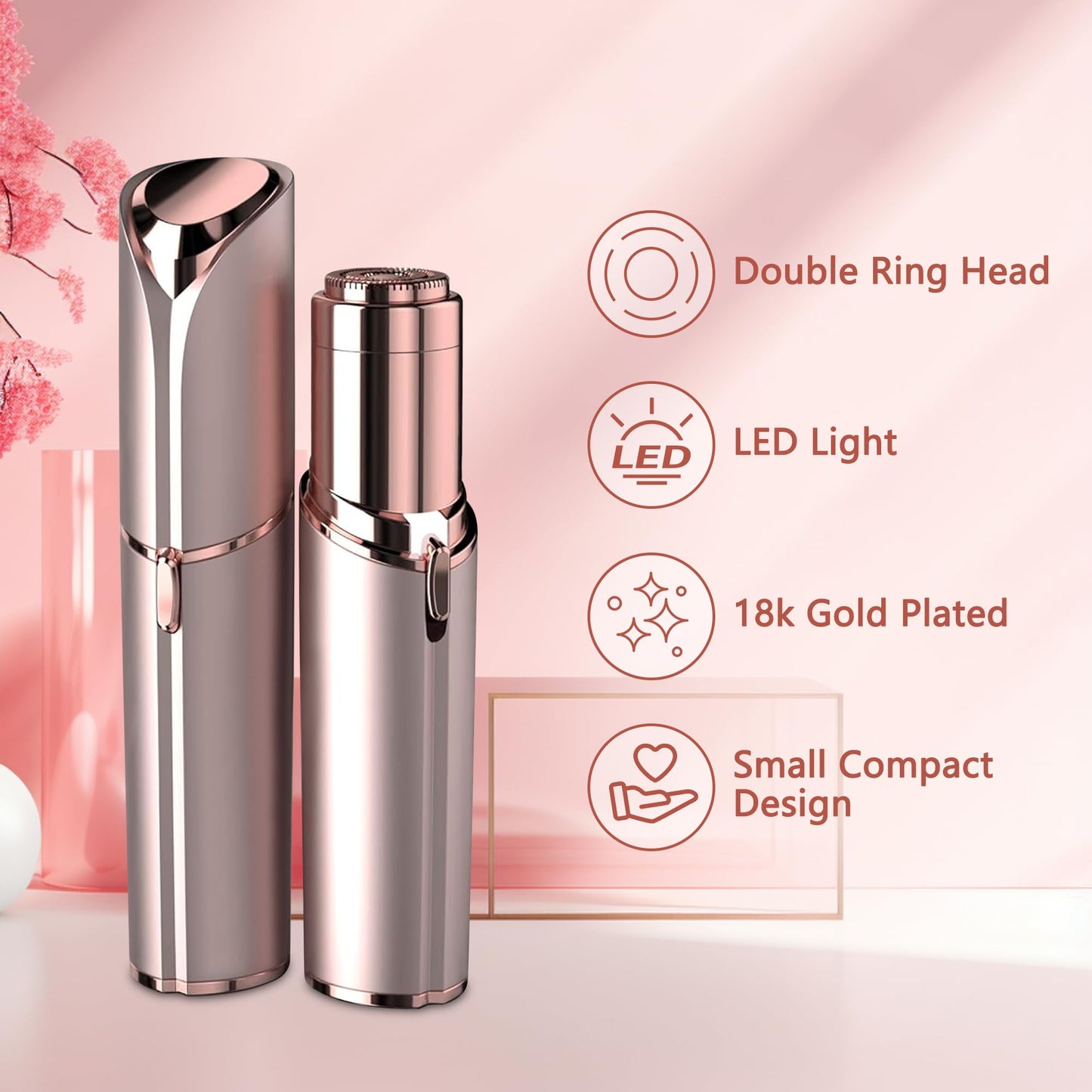 Facial Hair Remover for Women - as Seen on TV Painless Face Shaver - Electric Hair Removal Device for Face Lips Peach Fuzz with Light (Rose Gold) - Medaid International
