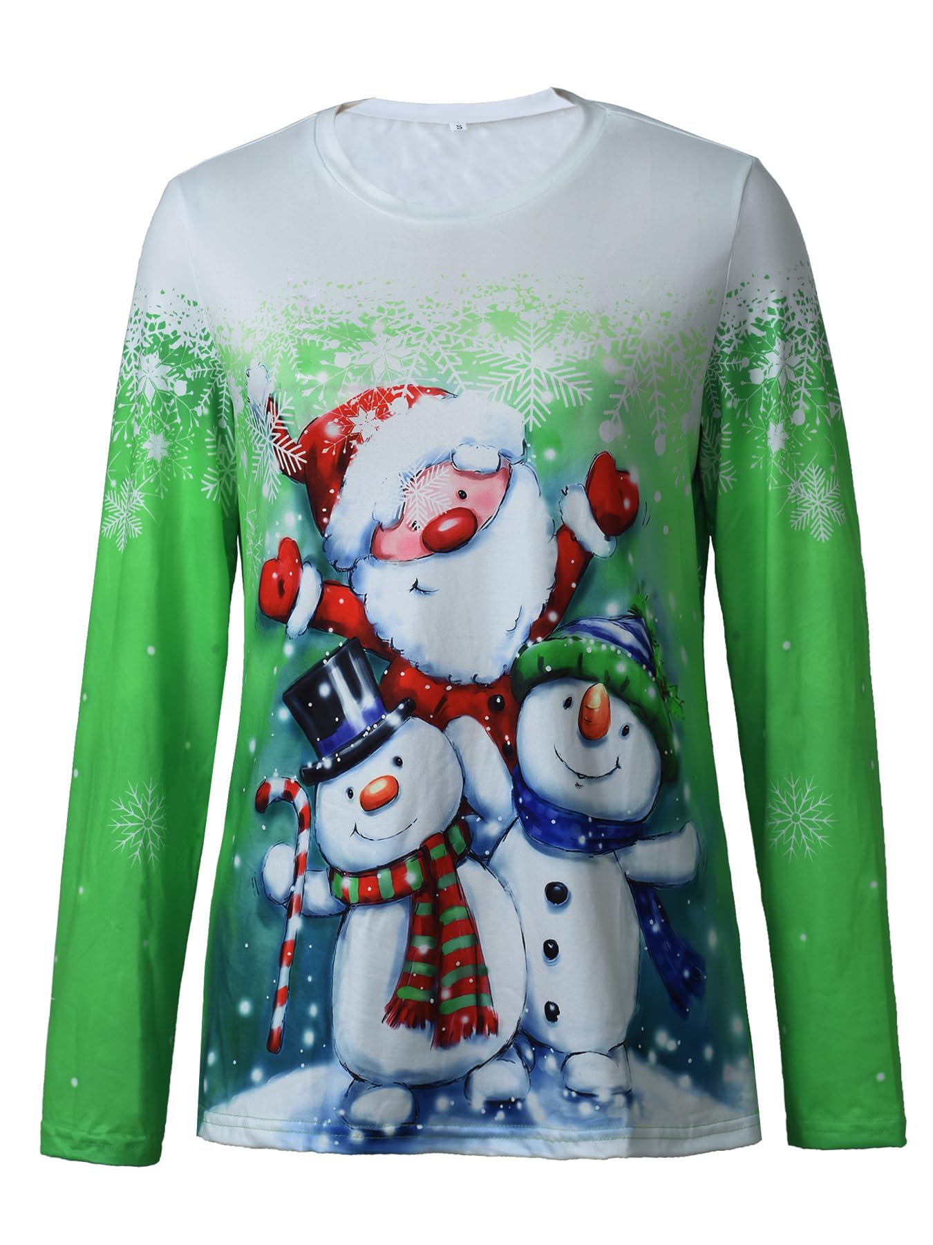 Women's Christmas T-Shirt Crew Neck Funny Graphic Tee Tops X'Mas Casual Top (Green, XXL) - Medaid International