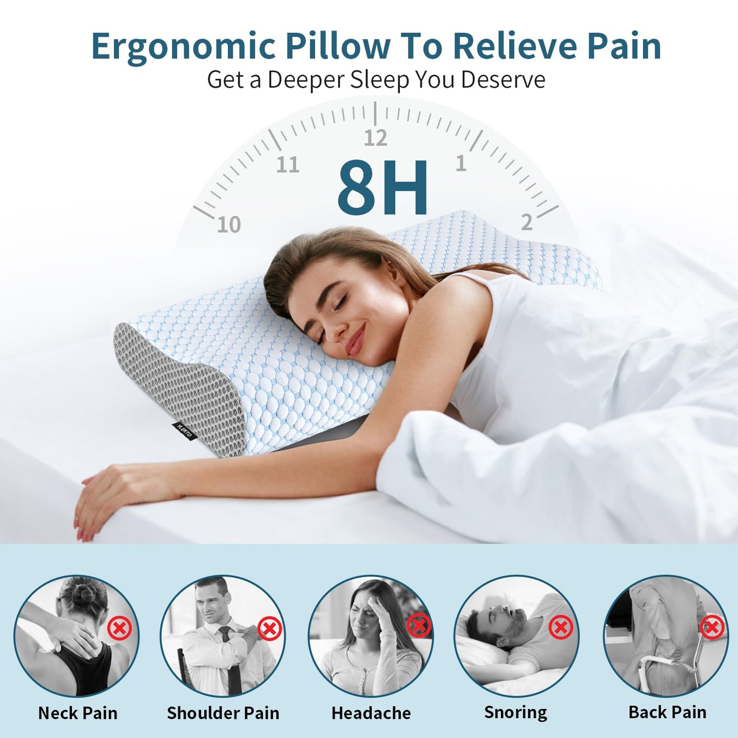 Cervical Neck Pillow for Pain Relief, Contour Memory Foam Pillows for Sleeping, Odorless Ergonomic Pillow Adjustable Orthopedic Cooling Pillow Bed Pillow Neck Support for Side Back Stomach Sleepers - Medaid International