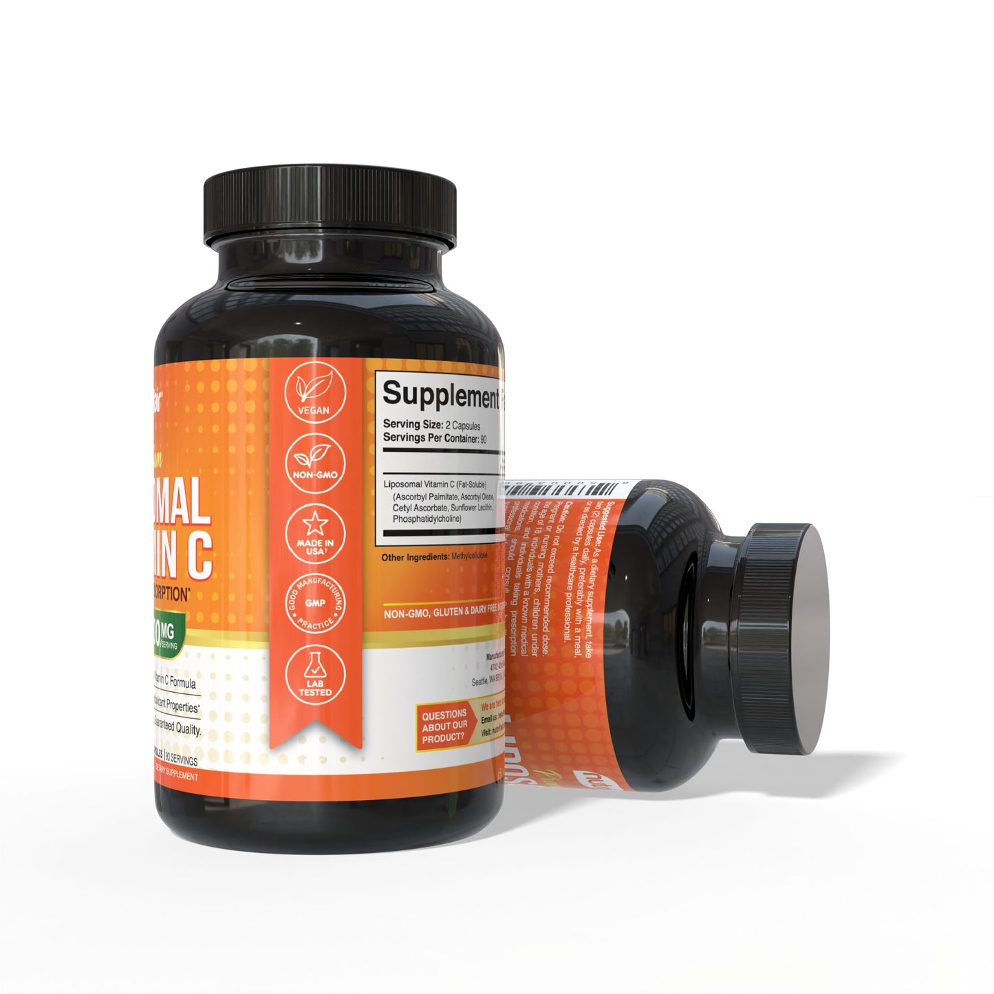 NutriFlair Liposomal Vitamin C 1700mg, 180 Capsules - High Absorption, Fat Soluble VIT C, Higher Bioavailability Immune System Support & Collagen Booster, Non-GMO, Vegan Pills - Medaid International