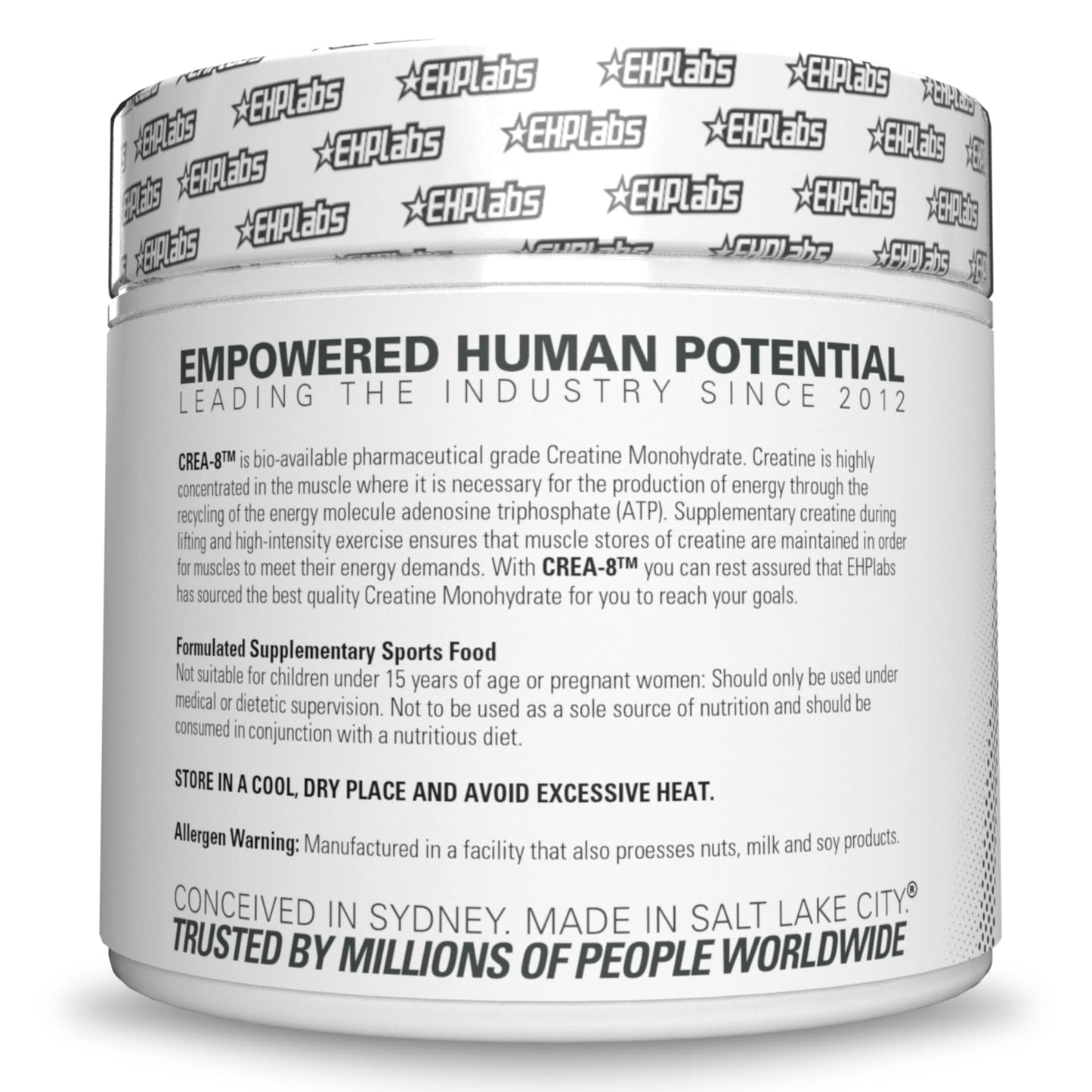 EHP Labs CREA-8 Creatine Monohydrate Powder - Unflavored Creatine Powder for Muscle Growth, Increased Strength, Enhanced Energy Output and Improved Performance - 100 Servings (500g) - Medaid International