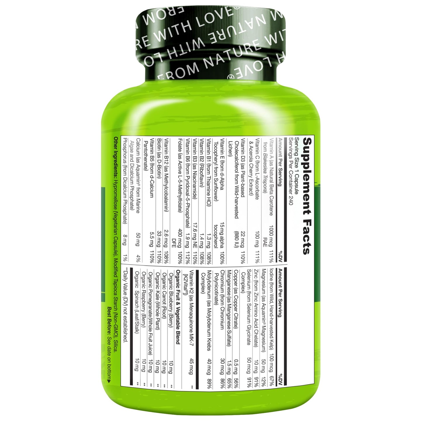 NATURELO Mens Multivitamins - One Daily Multivitamin for Men with Vitamins, Minerals & Organic Whole Foods, Boost Energy & Health, Non-GMO, 240 Vegetarian Capsules - Medaid International
