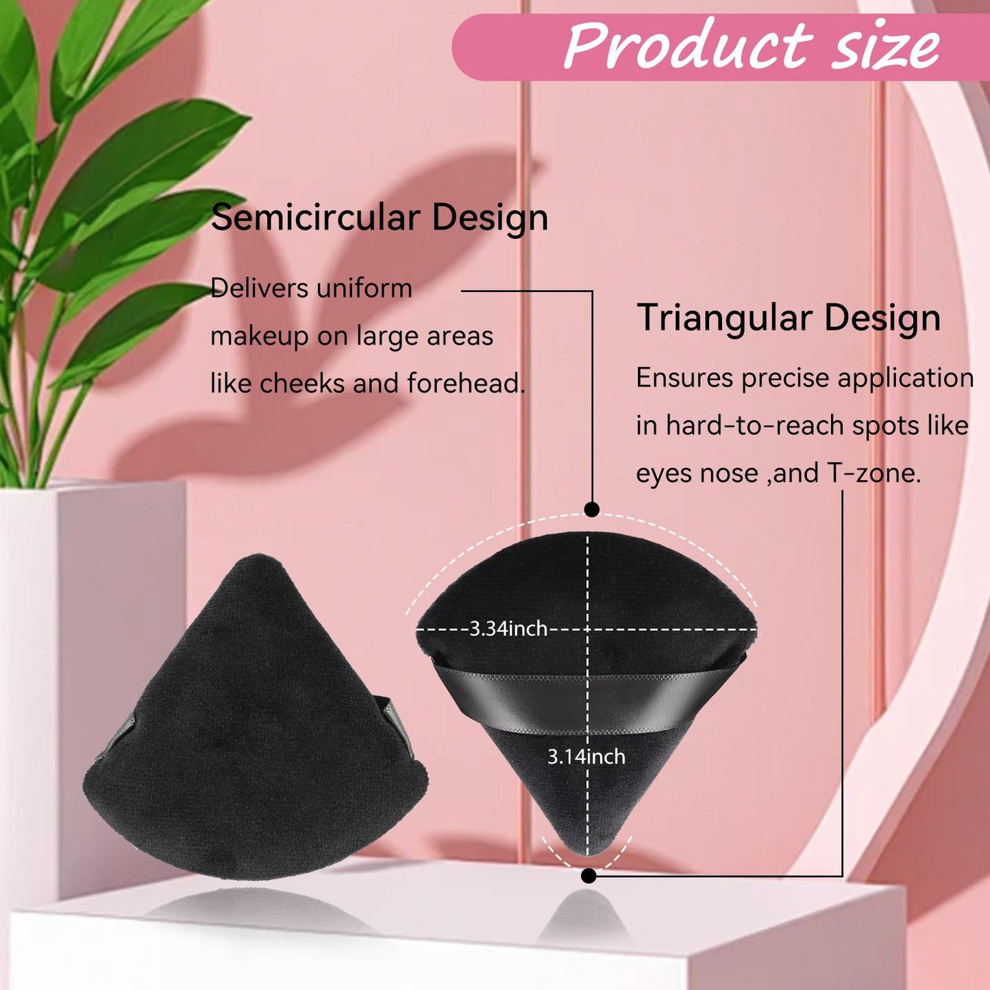 6 Pcs Triangle Powder Puff, Black Face Soft Makeup Puff, Velour Makeup Sponge Beauty Blender for Loose Powder - Medaid International
