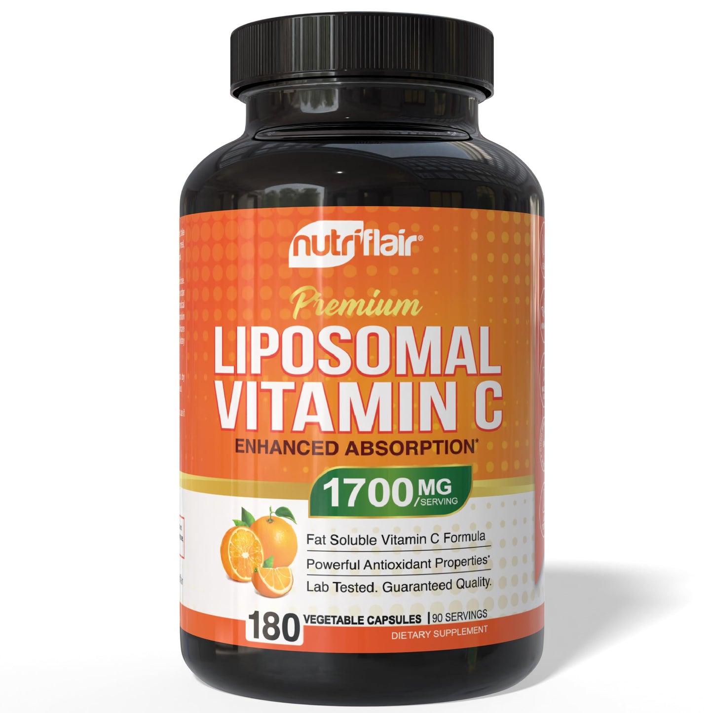 NutriFlair Liposomal Vitamin C 1700mg, 180 Capsules - High Absorption, Fat Soluble VIT C, Higher Bioavailability Immune System Support & Collagen Booster, Non-GMO, Vegan Pills - Medaid International