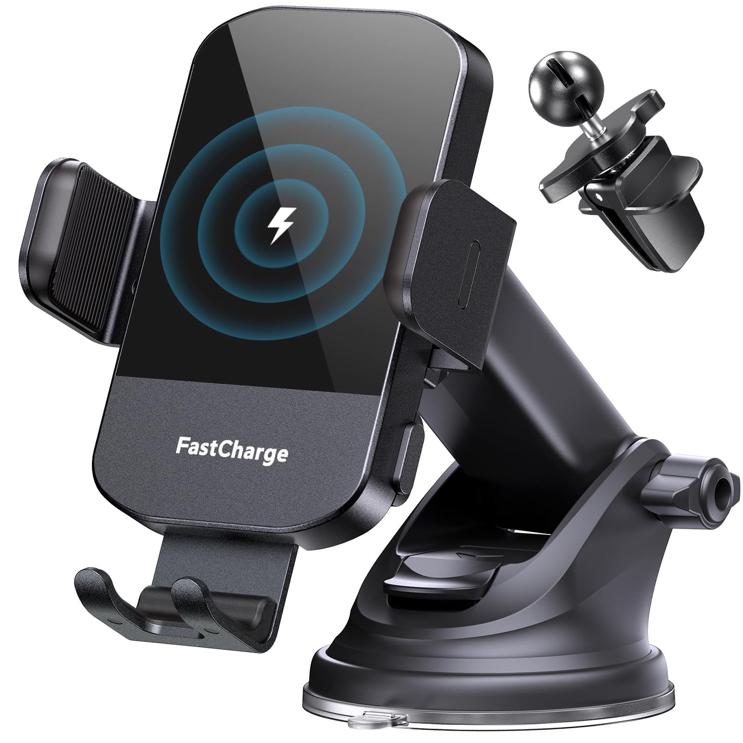 CHGeek Wireless Car Charger, 15W Fast Charging Auto Clamping Car Charger Phone Mount Phone Holder fit for iPhone 16 15 14 13 12 Pro Max 11 XR XS, Samsung Galaxy S24 Ultra S23 S22 S21, S20, S10+, Black - Medaid International
