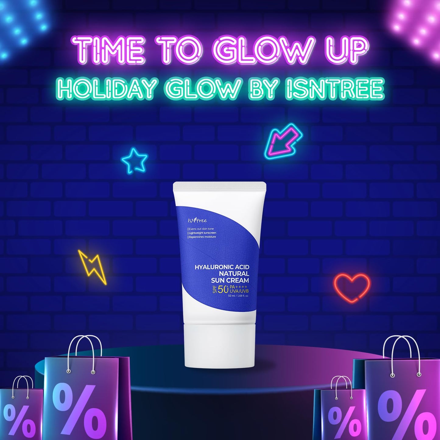 ISNTREE Hyaluronic Acid Natural Suncream SPF50 PA++++ 50ml, 1.69 fl.oz | Evens out skin tone | Lightweight sunscreen | Replenishes moisture - Medaid International