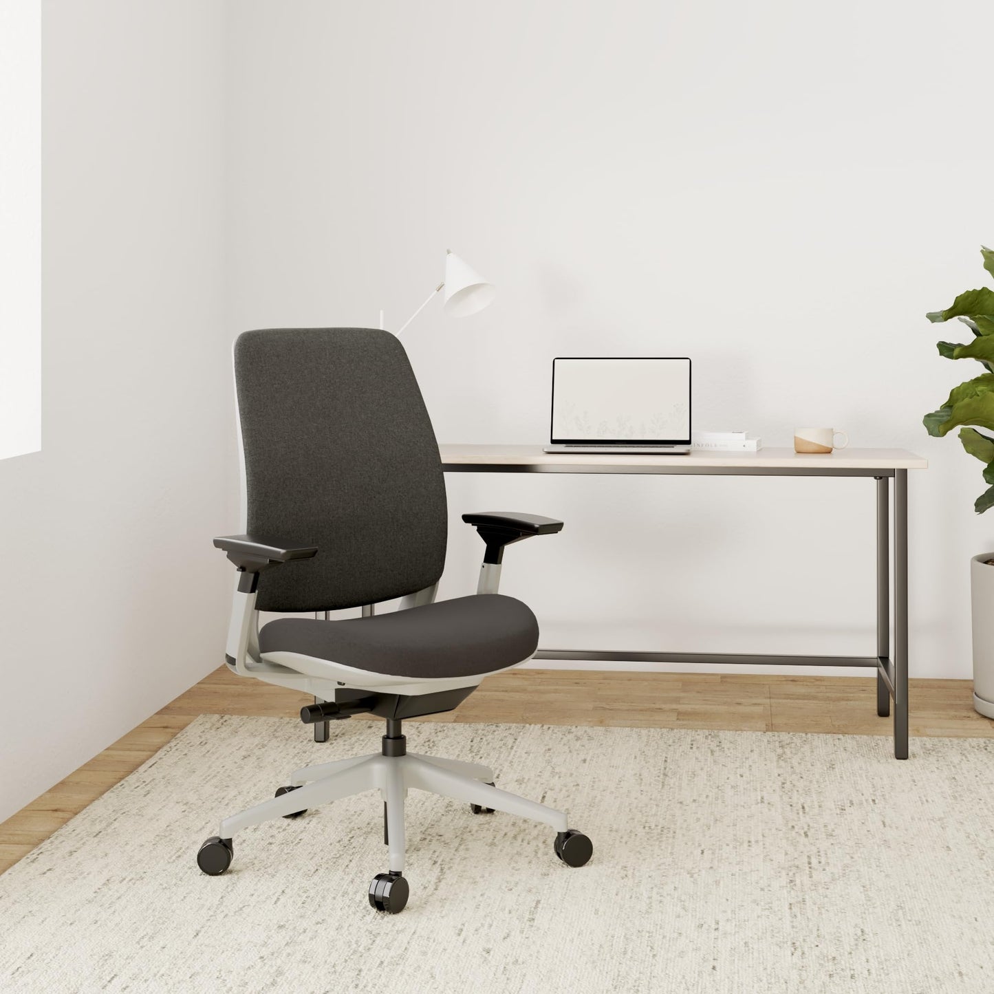 Steelcase Series 2 Office Chair - Ergonomic Work Chair with Wheels for Carpet - with Back Support, Weight-Activated Adjustment & Arm Support - Adjustable Rolling Chairs for Desk - Graphite - Medaid International