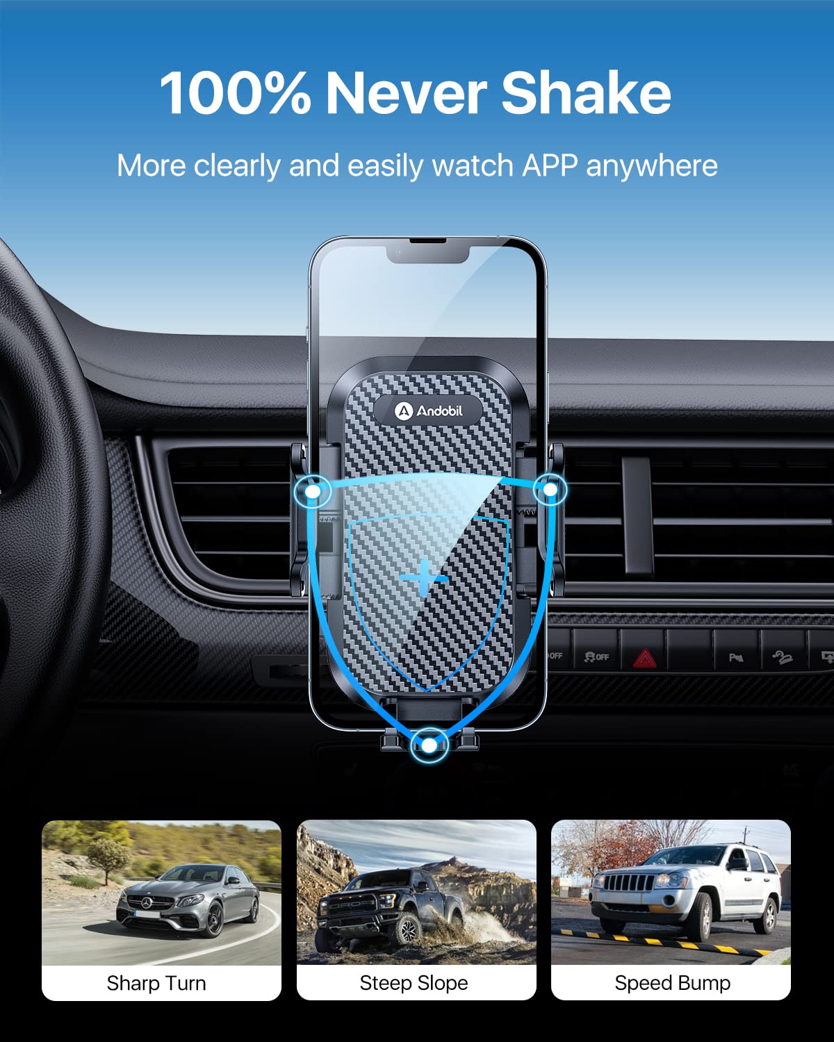 andobil Phone Holders for Your Car - Air Vent Phone Mount, Ultra-Stable Metal Clip with Anti-Shake & 360° Rotation, Universal Car Mount Fit iPhone 17/16/15/14/13/12 Pro Max/Android/Samsung Galaxy - Medaid International