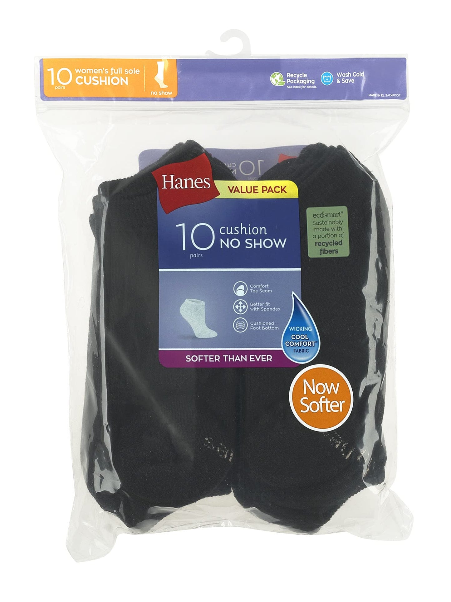 Hanes Womens Value Pack, No Show Soft Moisture-wicking Socks, Available In 10 And 14-packs, Black - 10 Pack, 5-9 US - Medaid International