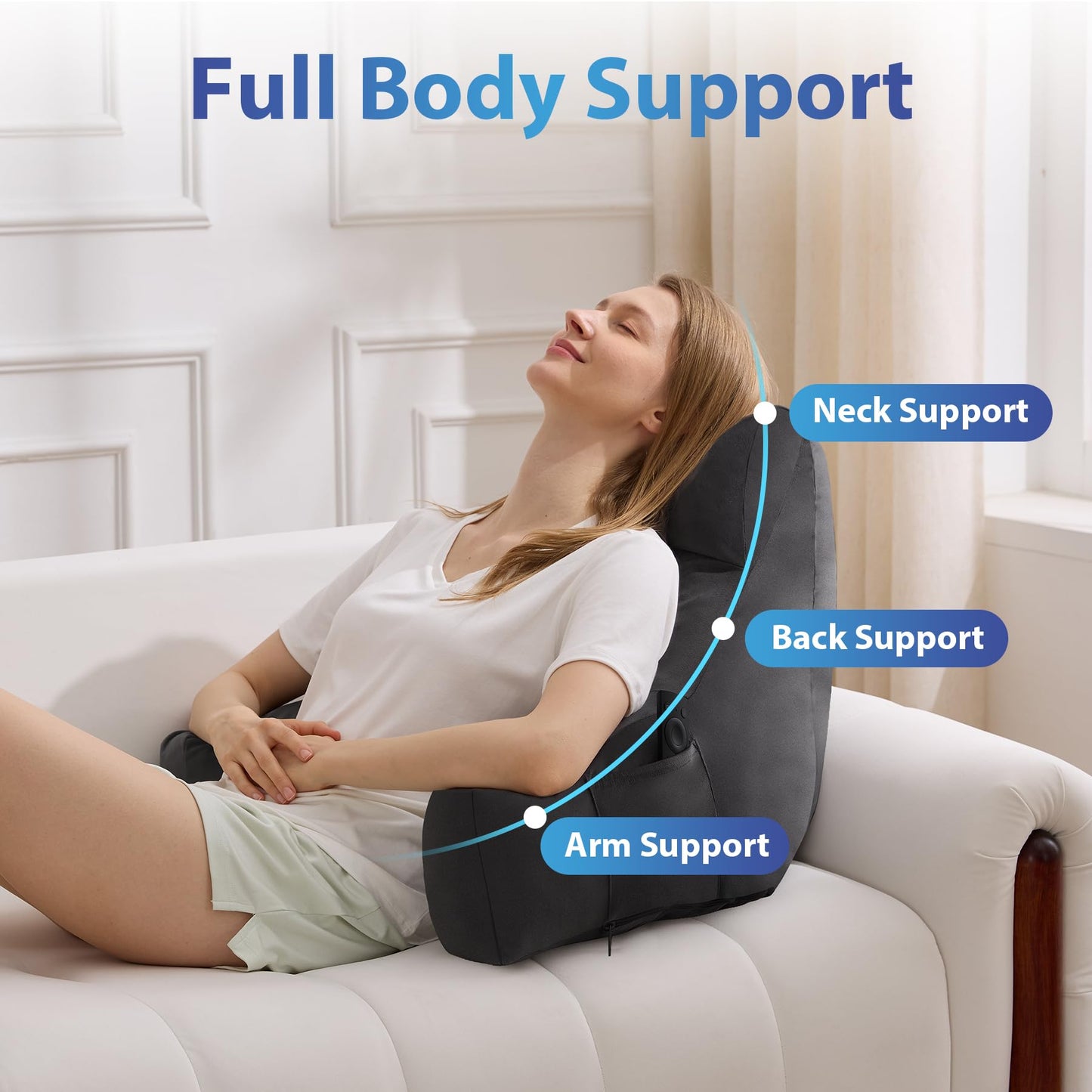 IPYNBAP Back Pillow for Bed Sitting up, Reading Pillow for Sitting in Bed Adult, Back Support Pillow, Memory Foam Sit up Lounge Backrest Pillow with Arms for TV, Couch, Chair, Dorm, 18 Inch, Grey - Medaid International