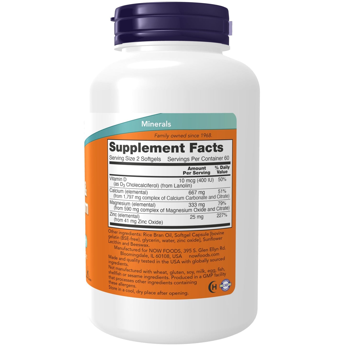 NOW Foods Supplements, Calcium & Magnesium with Vitamin D-3 and Zinc, Supports Bone Health*, 120 Softgels - Medaid International