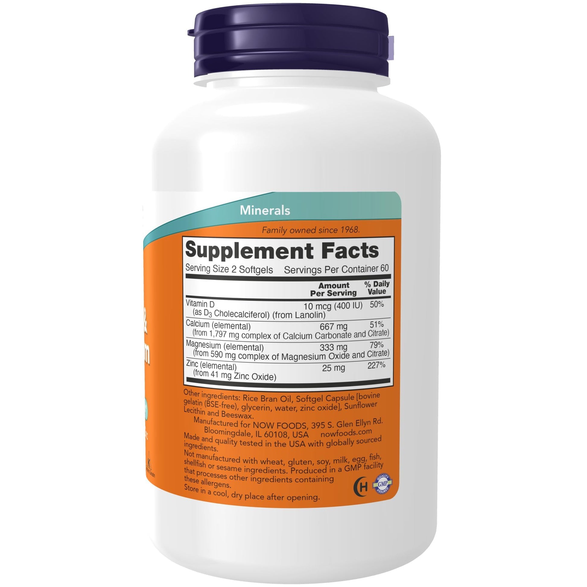 NOW Foods Supplements, Calcium & Magnesium with Vitamin D-3 and Zinc, Supports Bone Health*, 120 Softgels - Medaid International