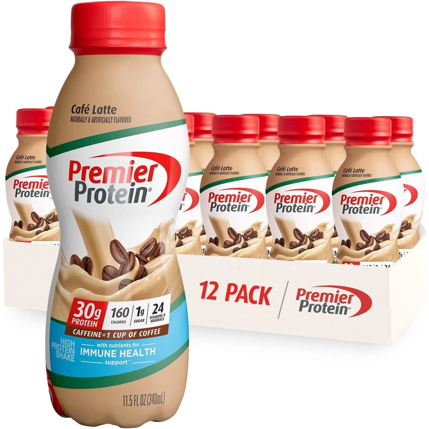 Premier Protein Shake, Café Latte, 30g Protein, 1g Sugar, 24 Vitamins & Minerals, Nutrients to Support Immune Health 11.5 fl oz, 12 Pack - Medaid International