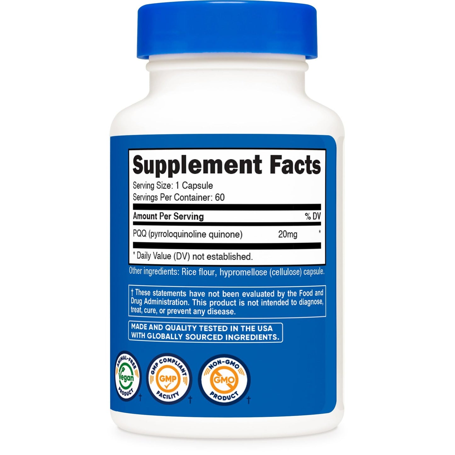 Nutricost PQQ (Pyrroloquinoline Quinone) 20mg, 60 Capsules - Vegetarian Capsules, Non-GMO, Gluten Free - Medaid International