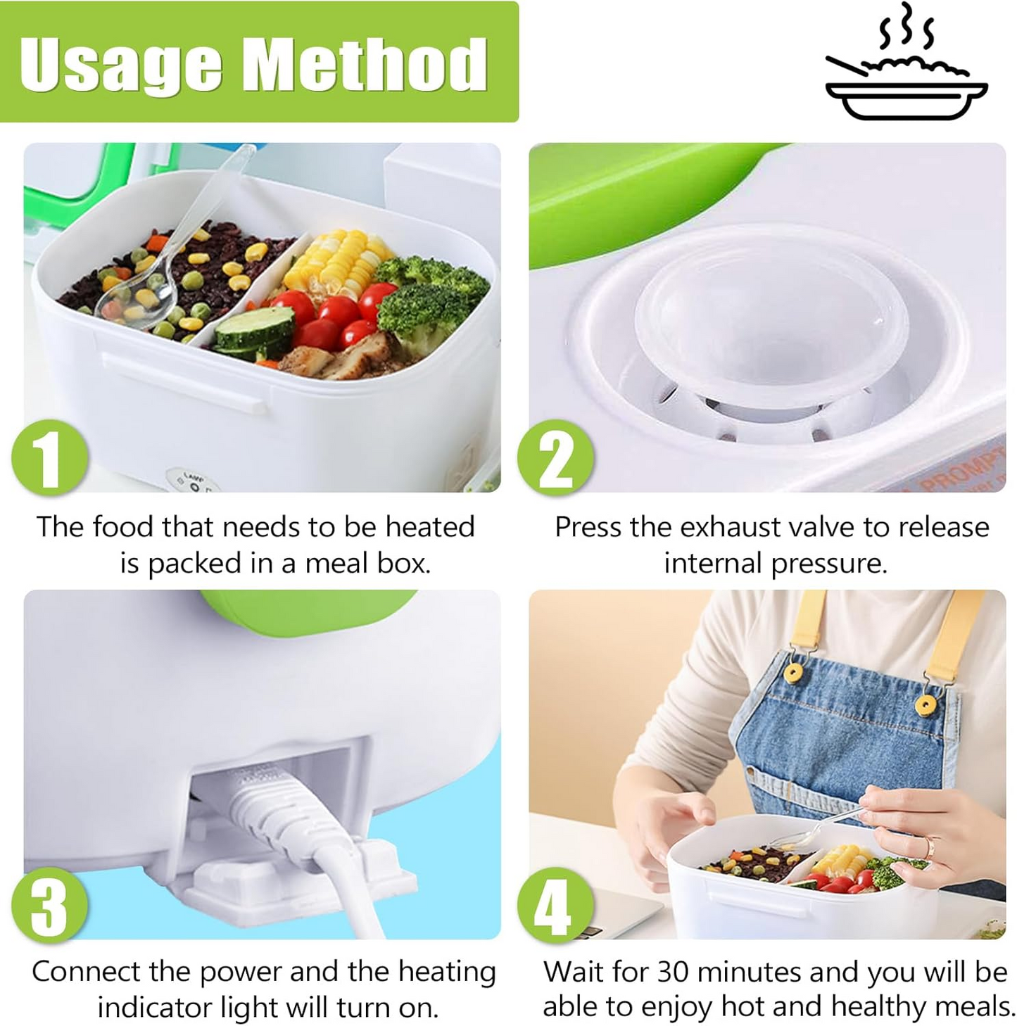 Electric Lunch Box – Portable Food Warmer for Work & Travel - Green - Medaid International
