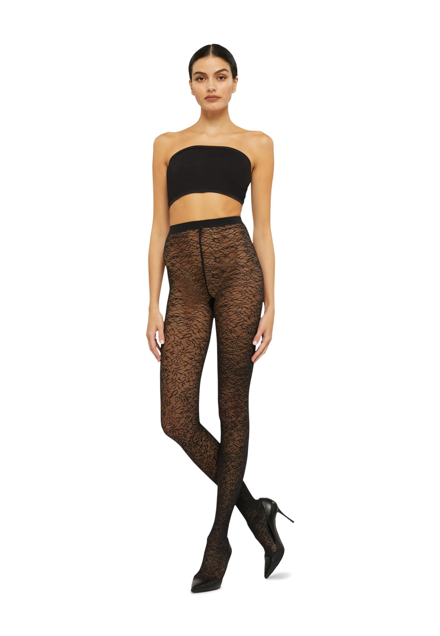 Wolford Women's Floral Jacquard Tights, Black, Small - Medaid International