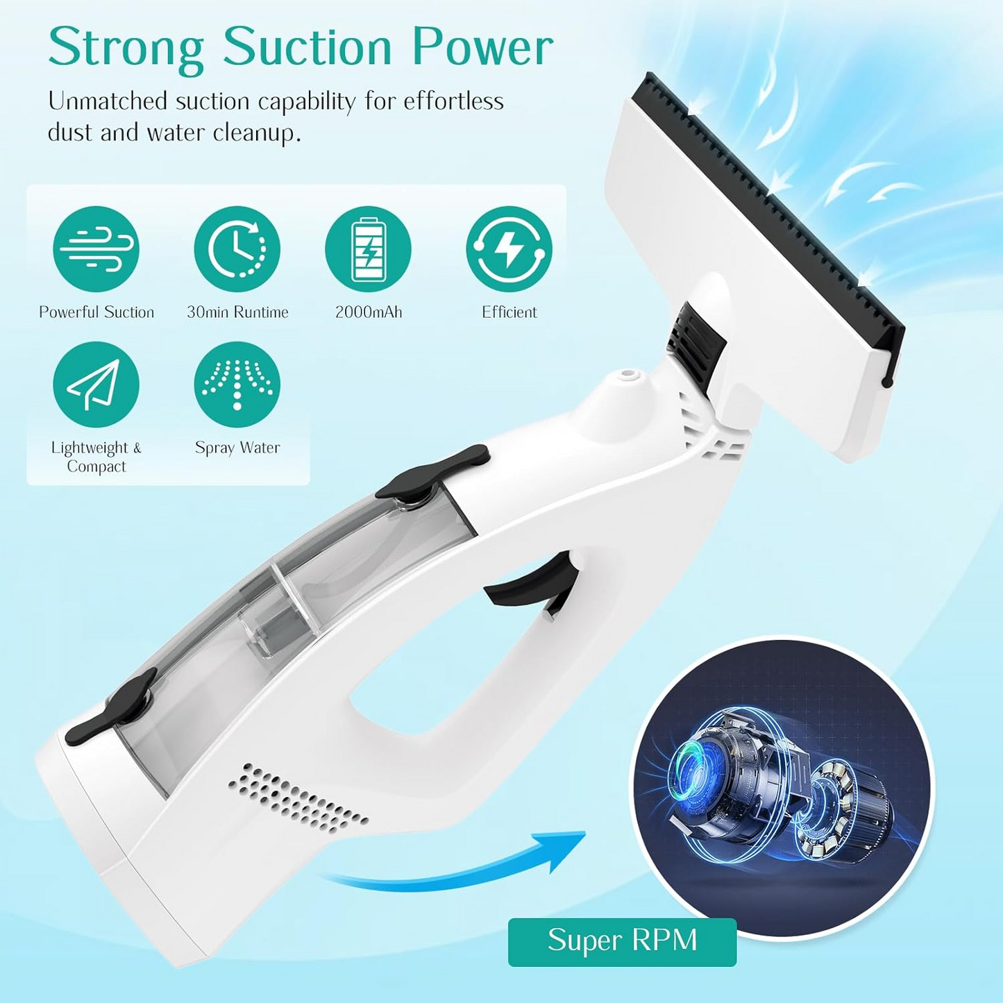 3 in 1 Rechargeable Cordless Window Vacuum Cleaner with Window Puller - Medaid International