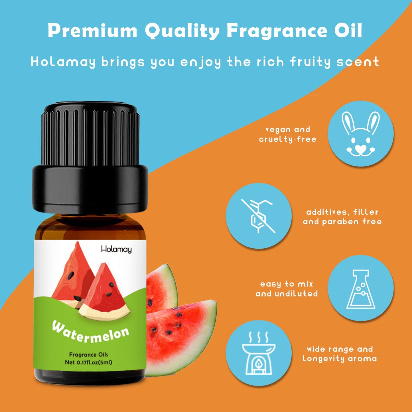Fruity Fragrance Oil for Candle & Soap Making, Holamay Premium Fruit Essential Oils, 10 x 5ml - Coconut, Strawberry, Mango, Pineapple and More Diffuser Oil Scents, Summer Aromatherapy Oils Set - Medaid International