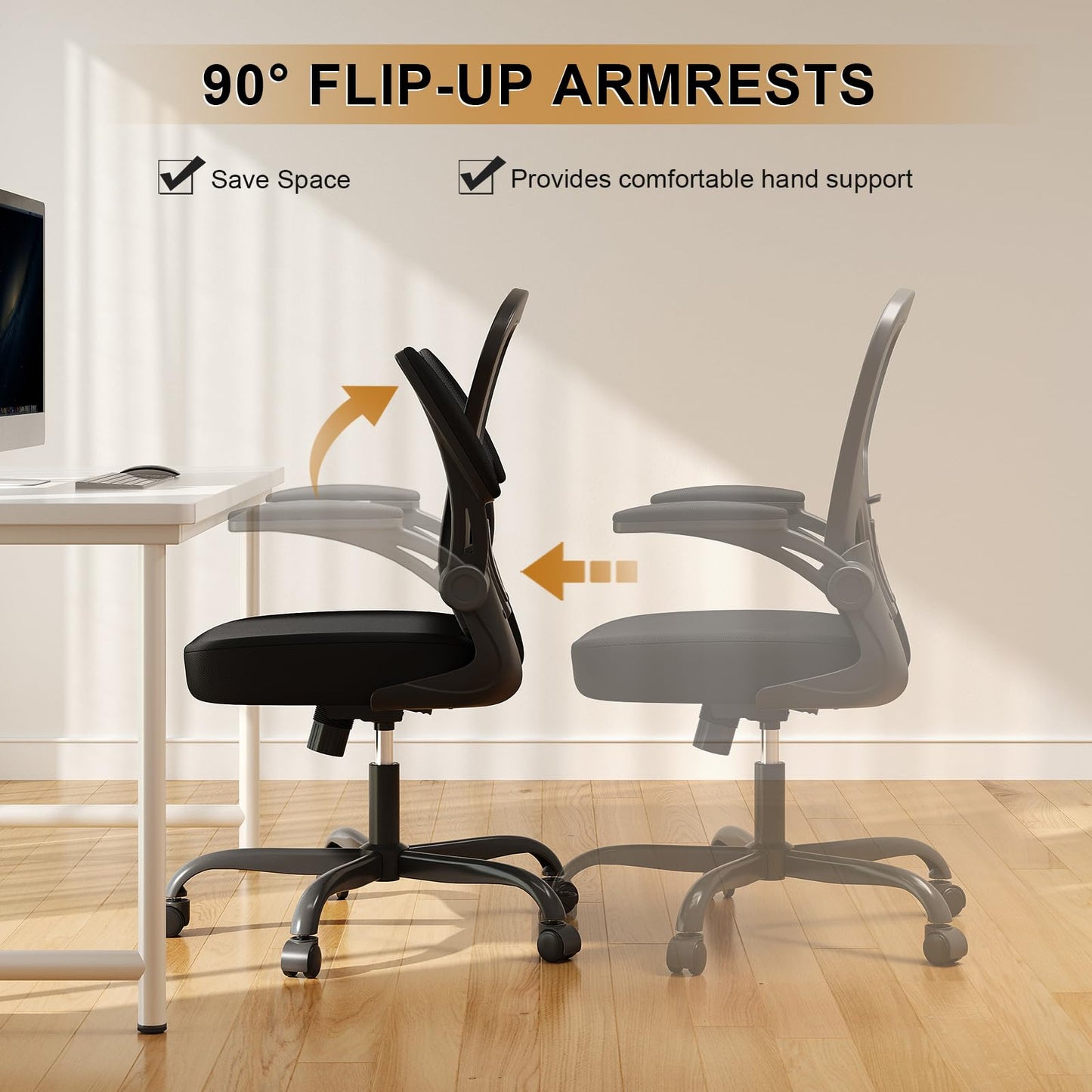 Office Chair, Ergonomic Desk Chairs 330LBS Capacity High Back Mesh Computer Chair with Flip-up Armrests, Comfy Work Chair with Adjustable Lumbar Support, Rolling Chair - Medaid International