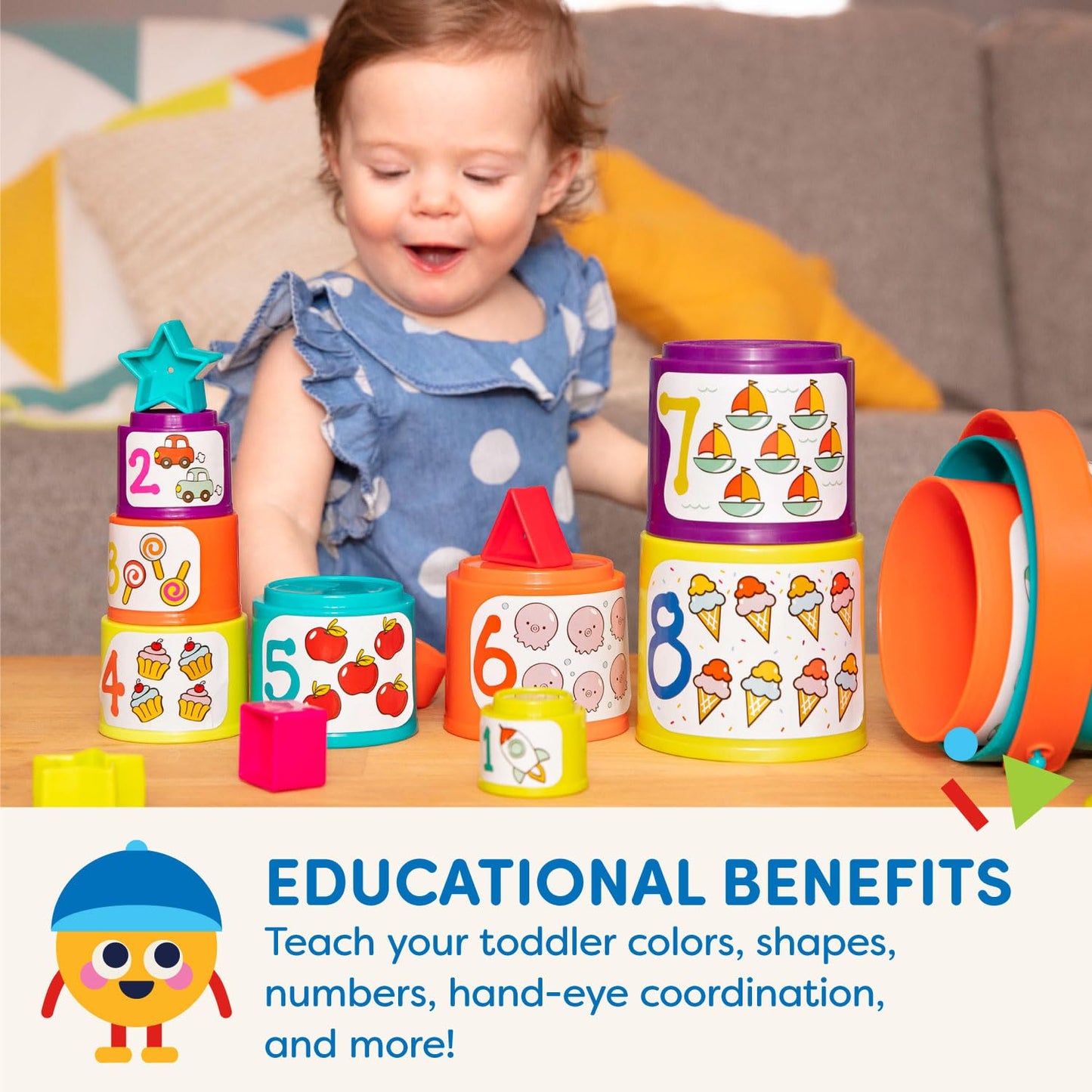 Battat – Nesting Sorter Set – 19 Pieces Stacking Bucket Sort Set – 10 Cups & 8 Shapes – Educational & Dexterity Toys – 18+ Months – Sort & Stack - Medaid International