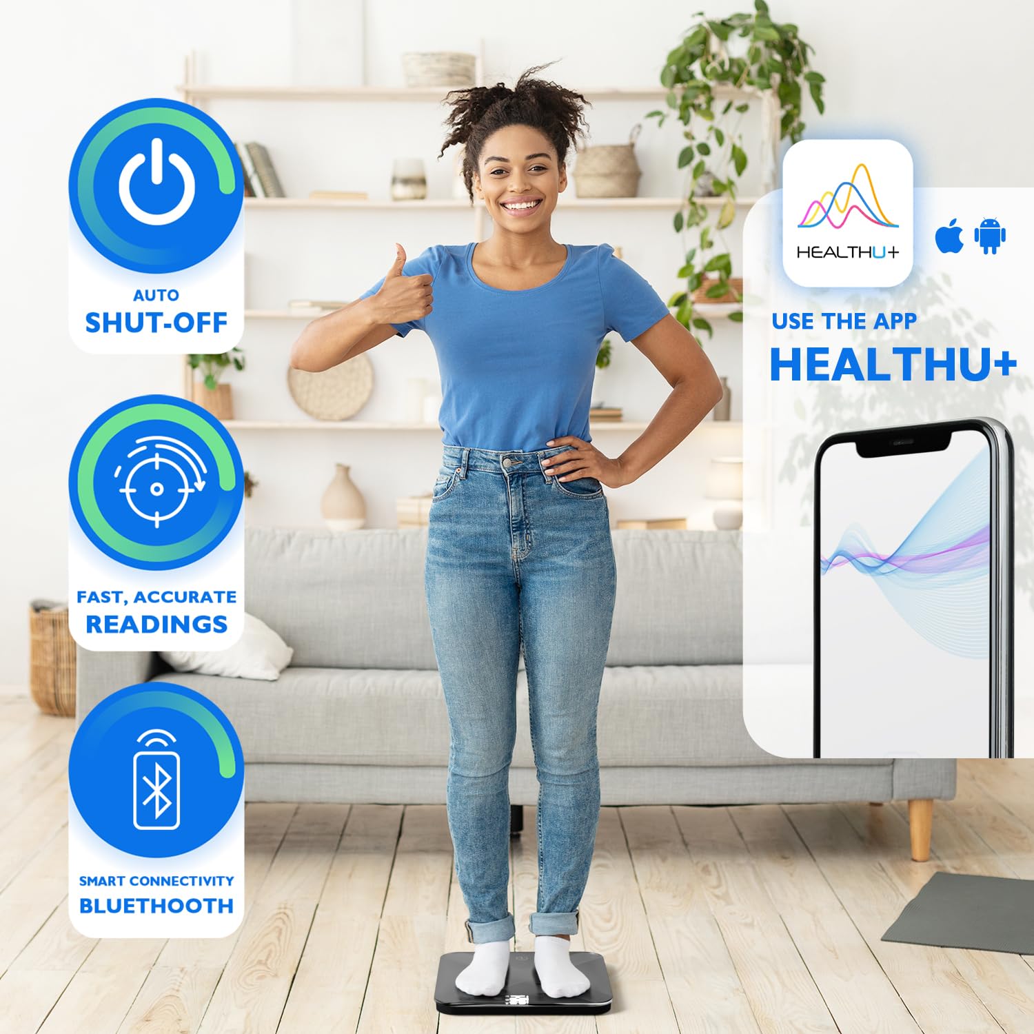 T Electronics bmi calculator Digital Scale for Body Weight with Accurate Measurement, Heavy-Duty Glass Platform, Auto On Off, Battery Powered, Bathroom Use, White - Medaid