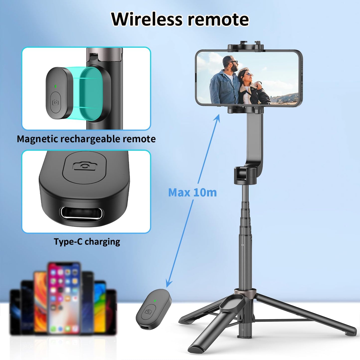 TONEOF Mini Selfie Stick Tripod, Cellphone Tripod Stand with Remote, Phone Tripod Stand Portable for Group Selfie/Live Streaming/Video Recording Compatible with All Smartphone - Medaid International