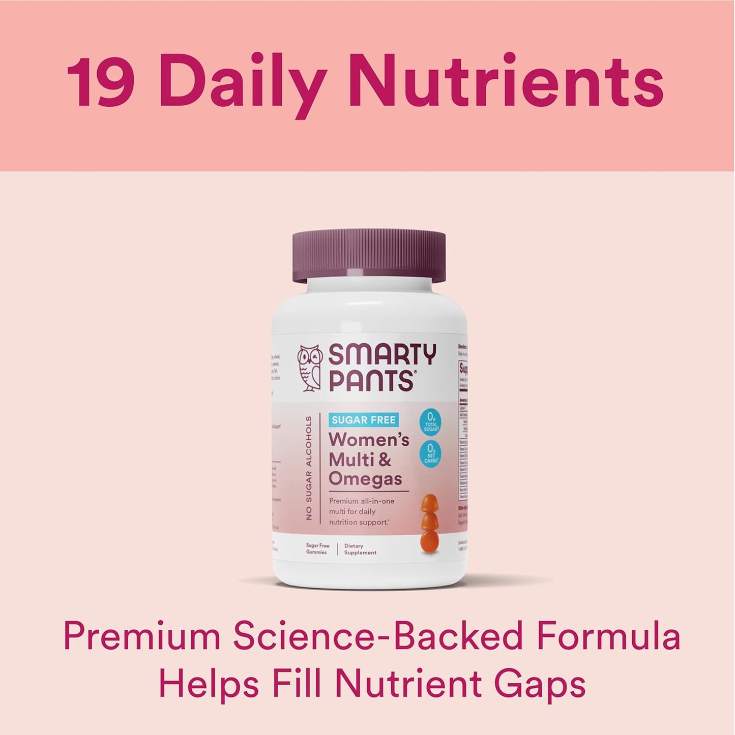 SmartyPants Women's Multivitamin Gummies, Sugar Free: Biotin, Methylfolate, Omega 3 (ALA), Vitamin D3, C, Vitamin B12, B6, Vitamin A, K & Zinc, Gluten Free, 60 Count (20 Day Supply) - Medaid