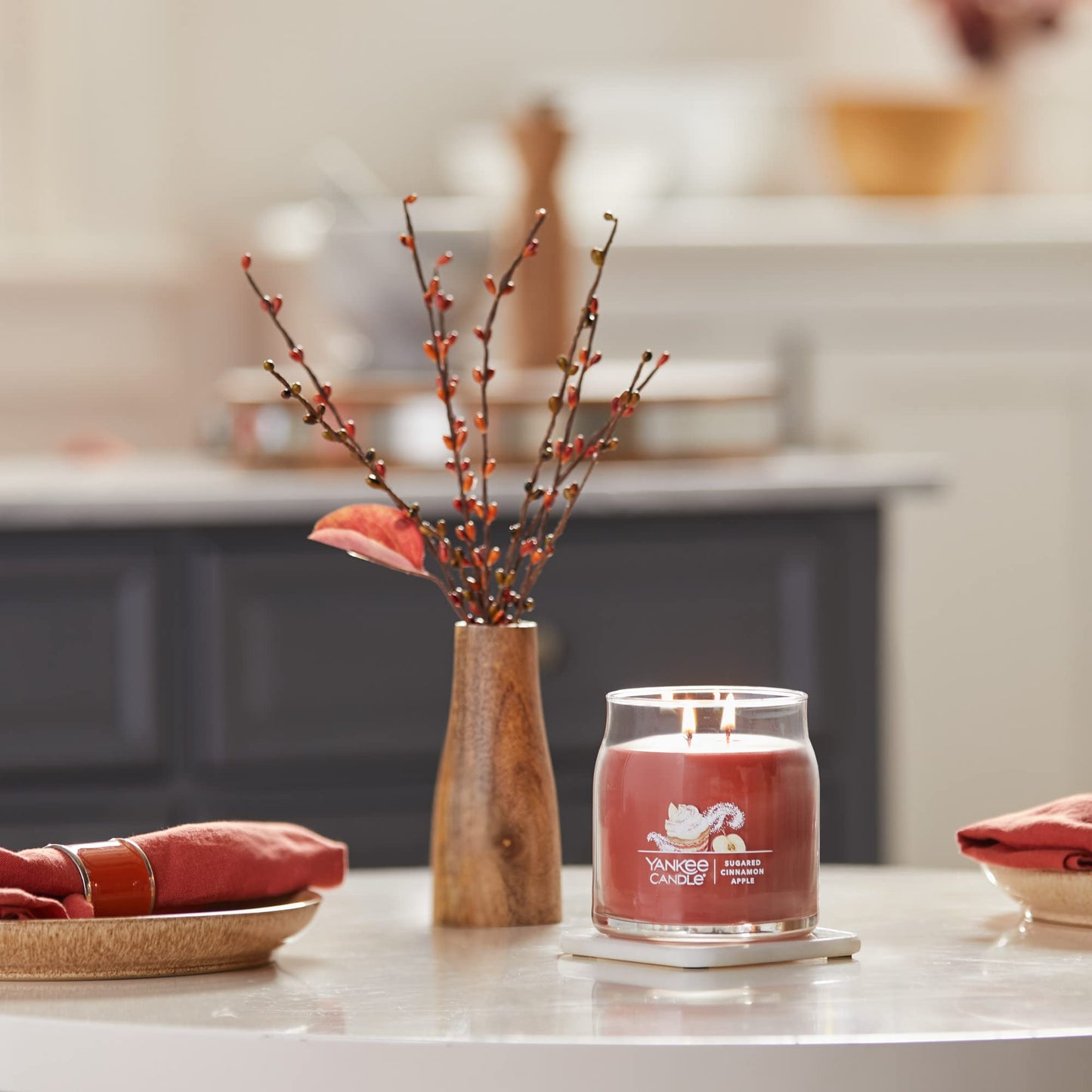 Yankee Candle Sugared Cinnamon Apple Scented, Signature 13oz Medium Jar 2-Wick Candle, Over 35 Hours of Burn Time - Medaid International