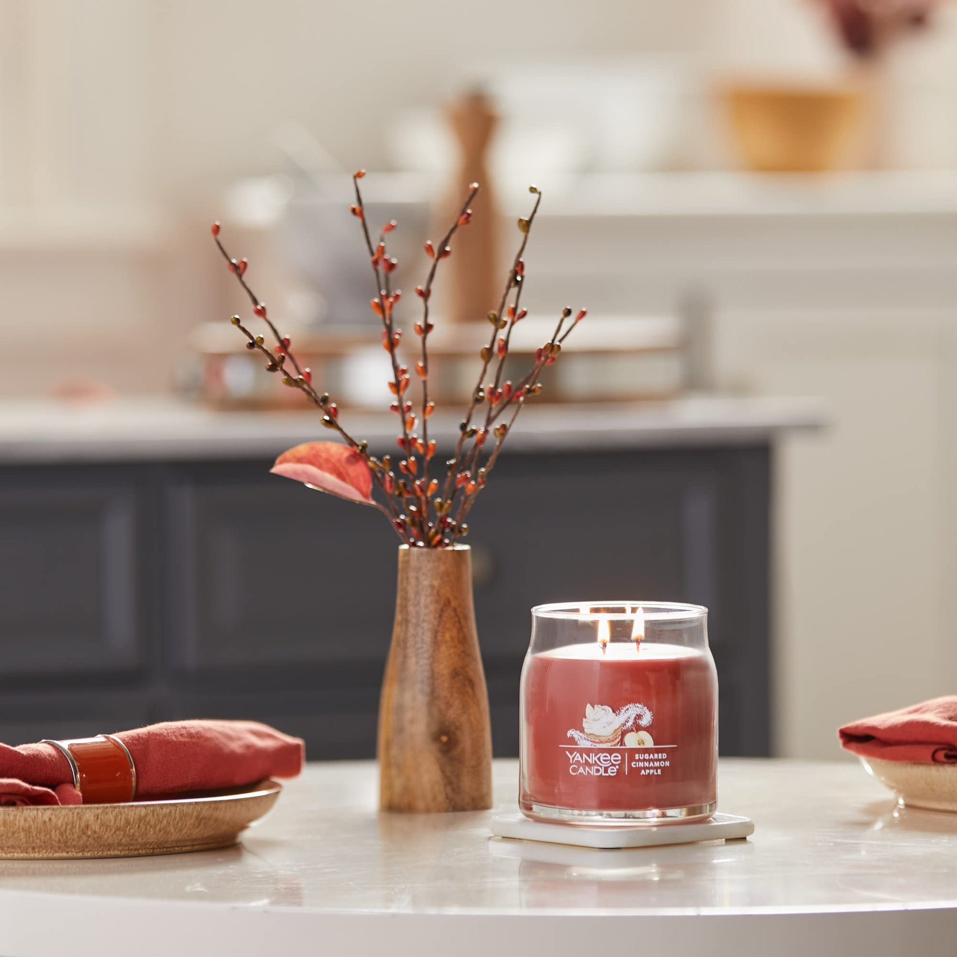 Yankee Candle Sugared Cinnamon Apple Scented, Signature 13oz Medium Jar 2-Wick Candle, Over 35 Hours of Burn Time - Medaid International