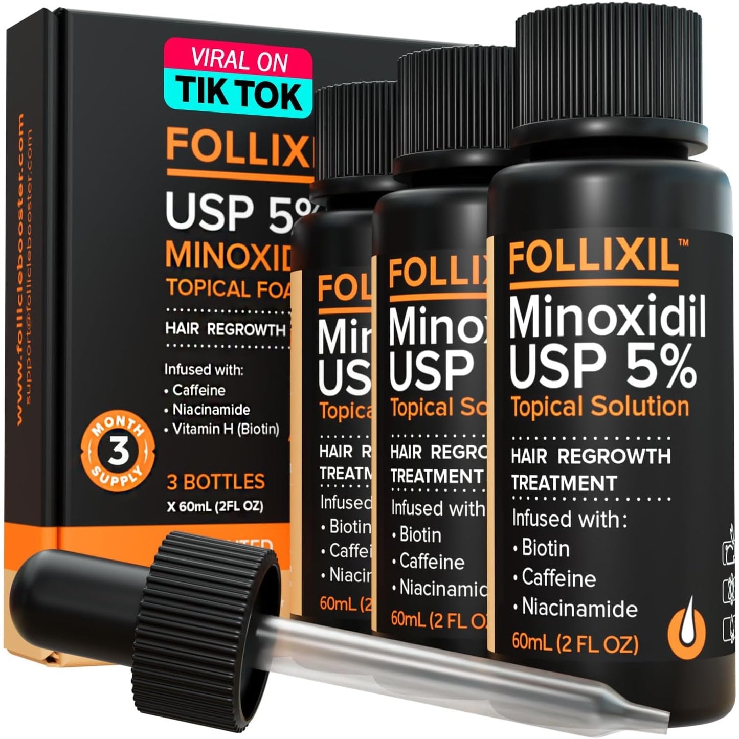 5% Minoxidil for Men and Women Lotion - 3 Months - Hair Growth Serum with Biotin, Caffeine and Niacinamide - Hair Regrowth Treatment For Stronger, Thicker Longer Hair - Stops Hair Thinning - Medaid