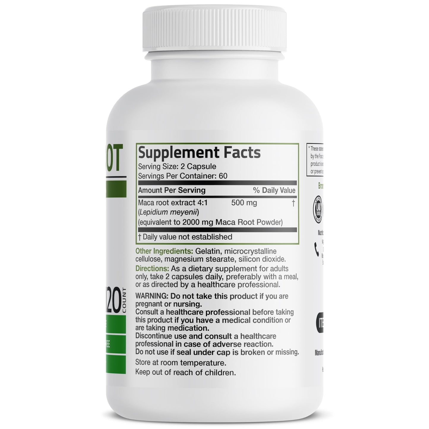 Bronson Maca Root Lepidium Meyenii Non-GMO, 120 Vegetarian Capsules - Medaid International